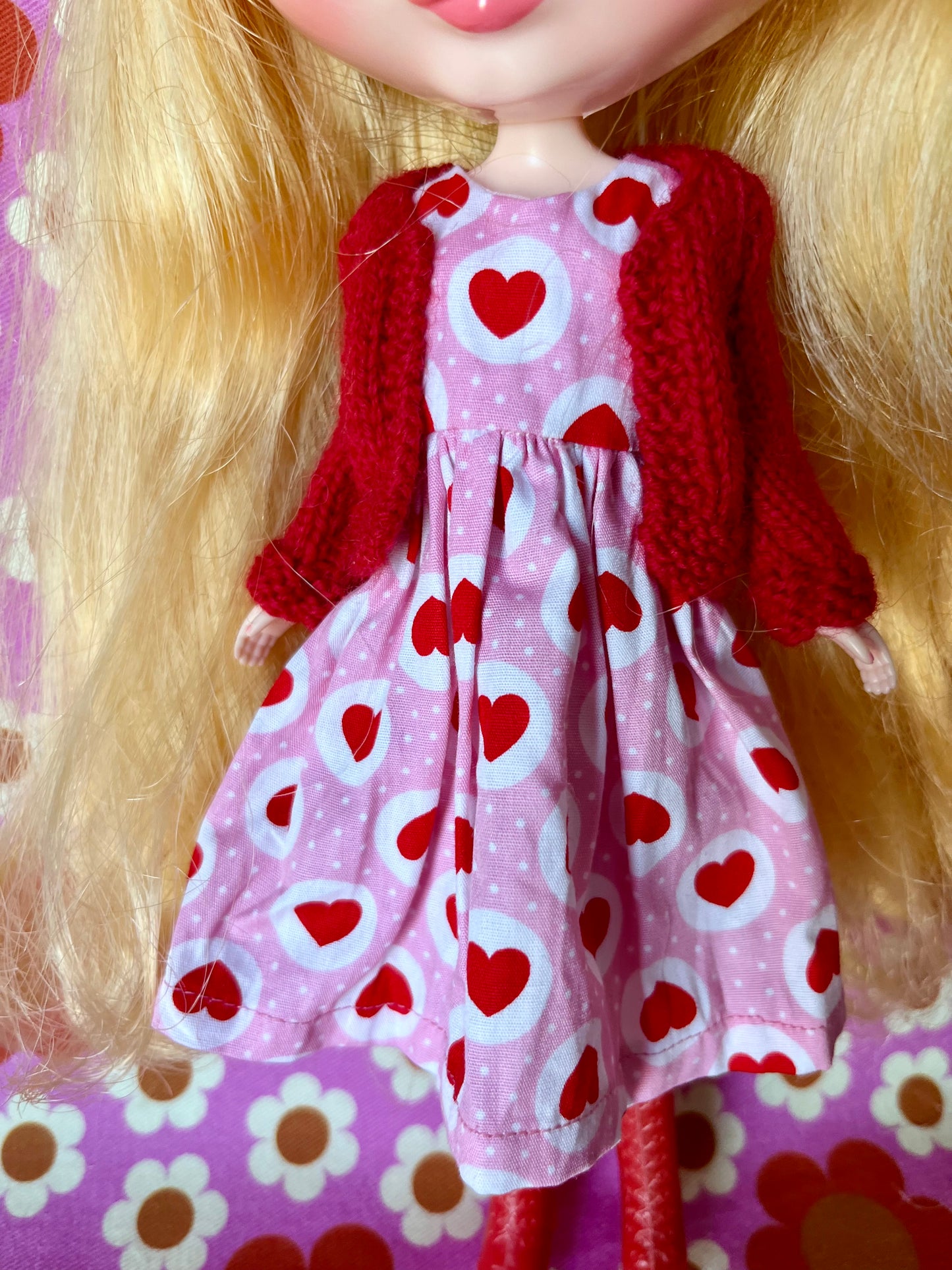 Pink & Red Heart Dress & Cardigan for Blythe Doll