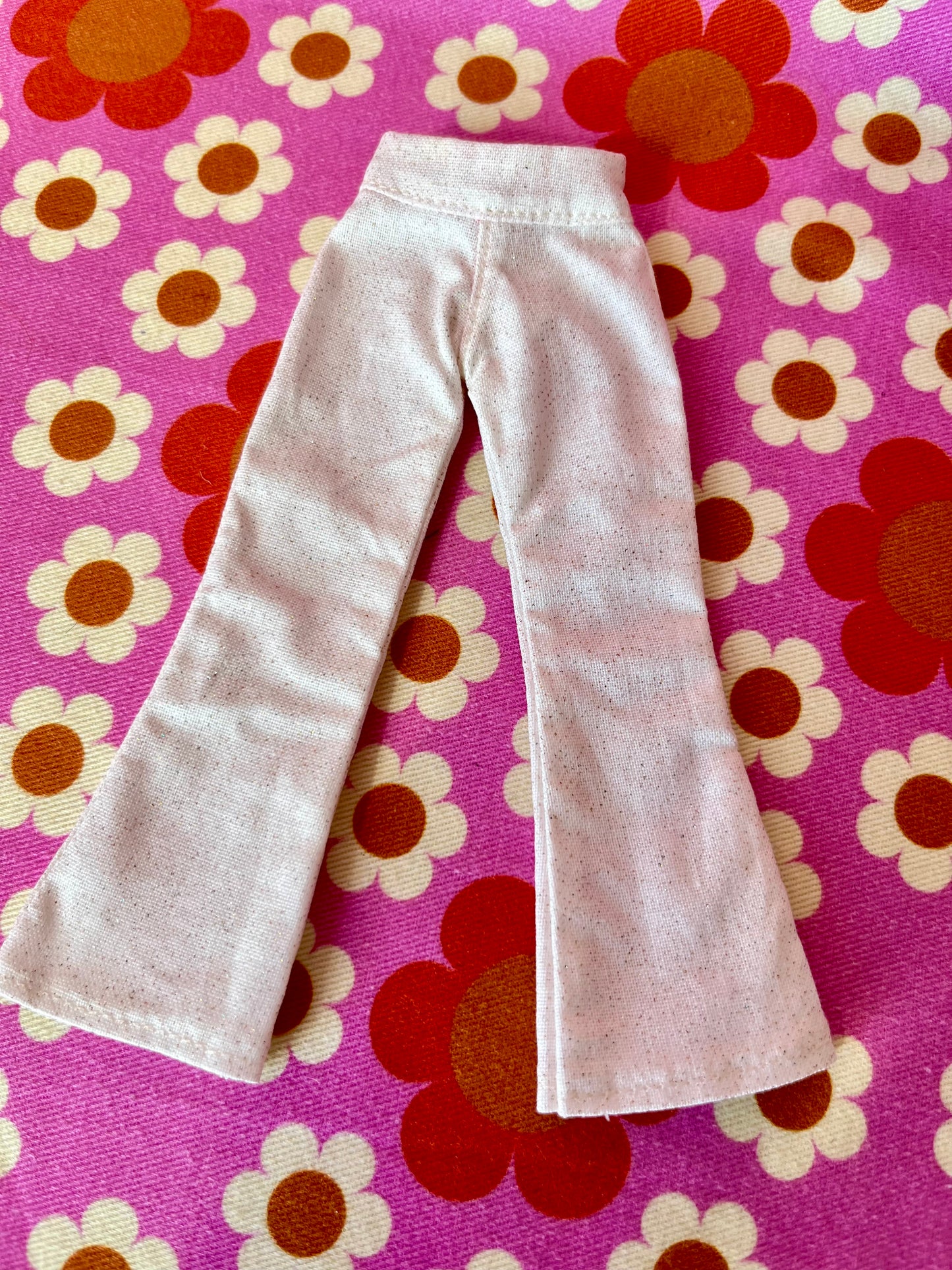 Cream Glitter Sparkle Flared Jeans Trousers for Blythe Doll Limited!