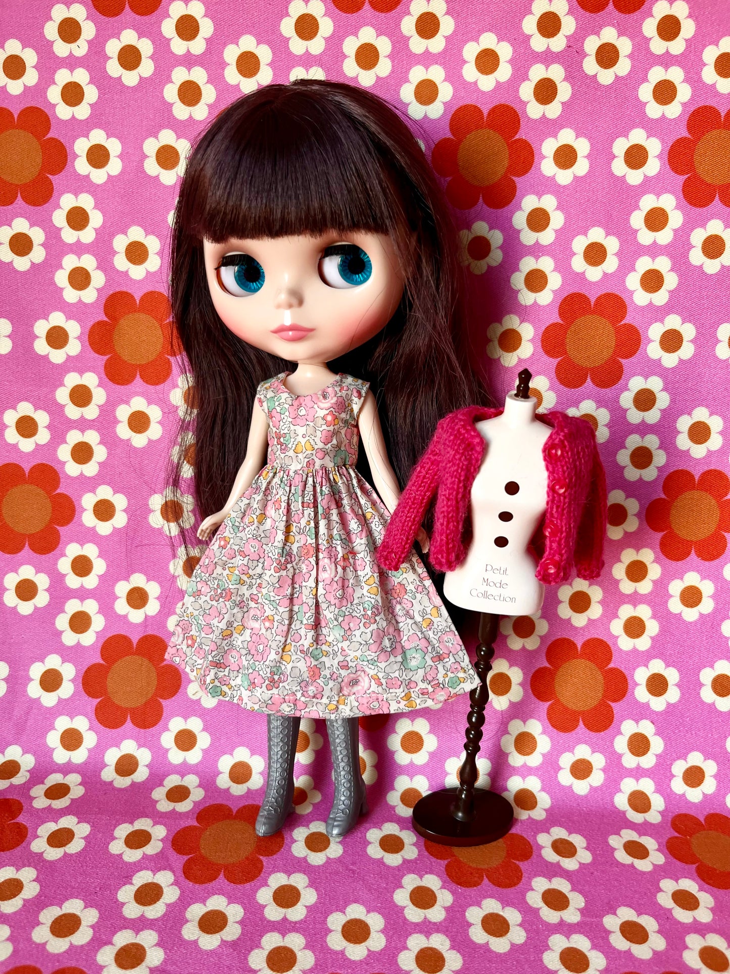 Pink Liberty Floral Dress & Cardigan for Blythe Doll