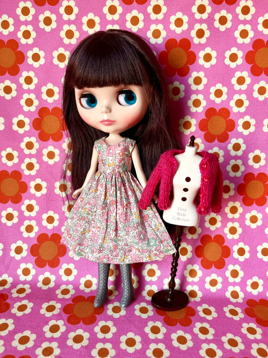 Pink Liberty Floral Dress & Cardigan for Blythe Doll