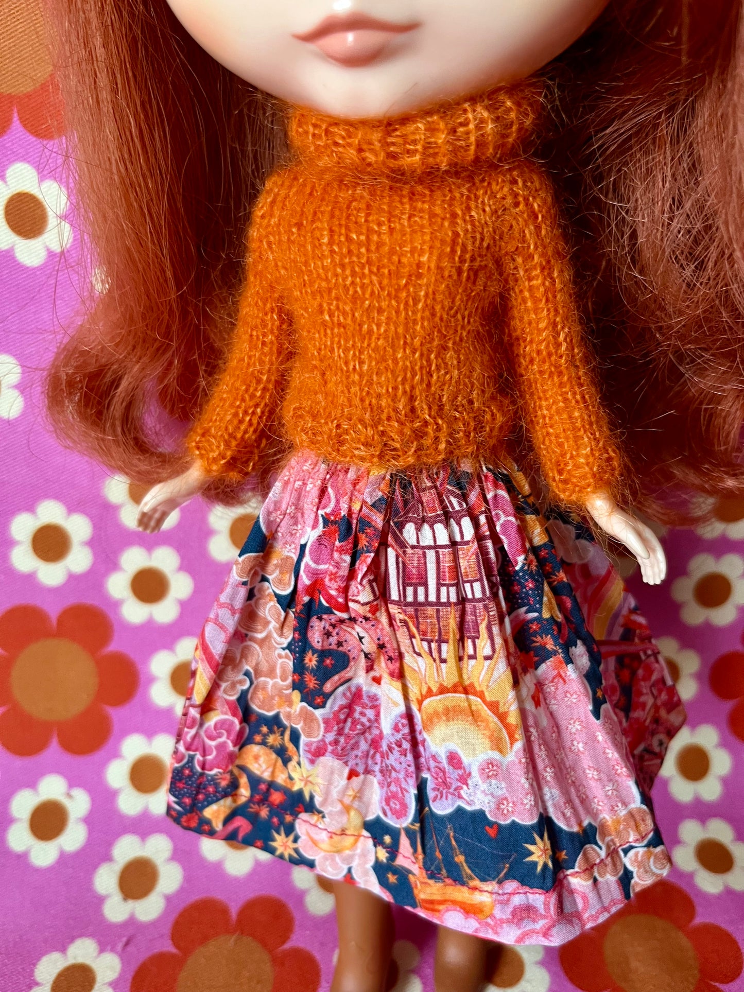 Liberty Skirt & Mohair Sweater Set for Blythe Doll