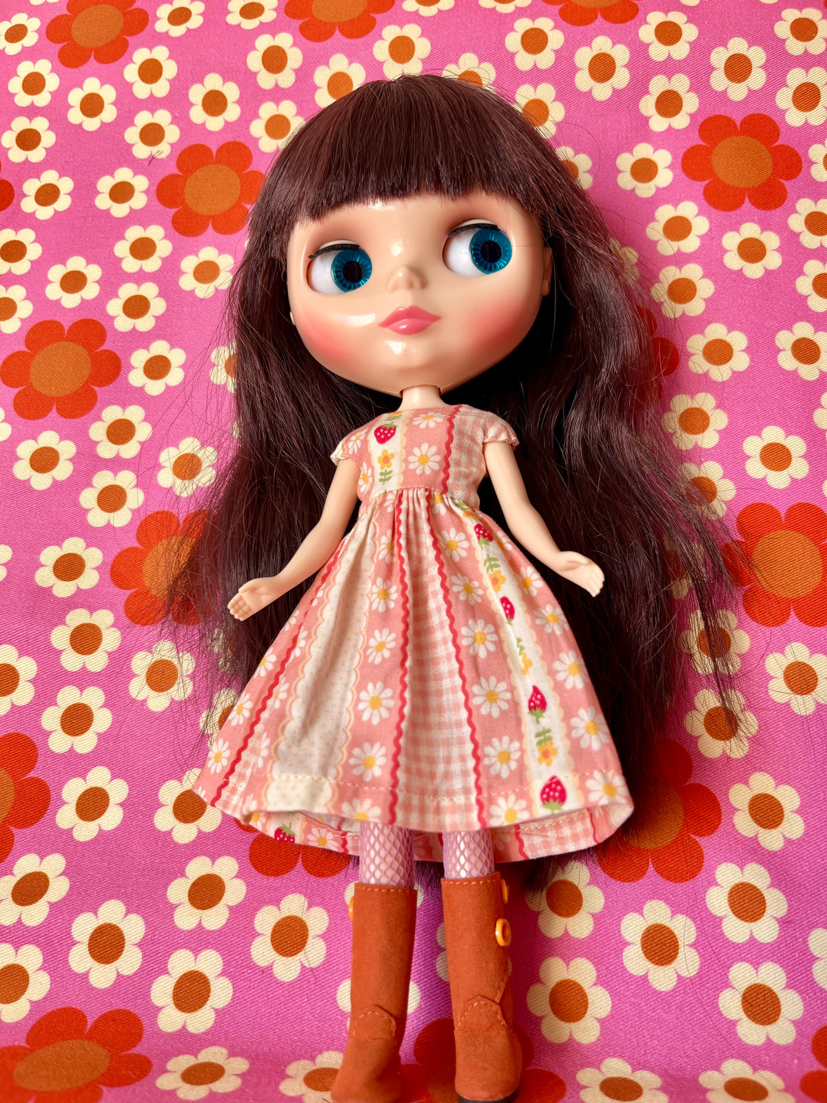 Pink Strawberry Stripe Summer Cap Sleeve Dress for Blythe Doll