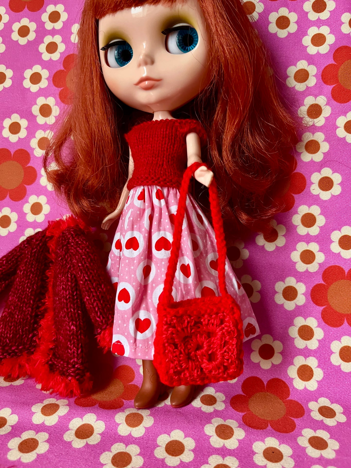 Valentine Edition: Hippie 4 Piece Set for Blythe- Coat, Skirt, Sweater, Bag