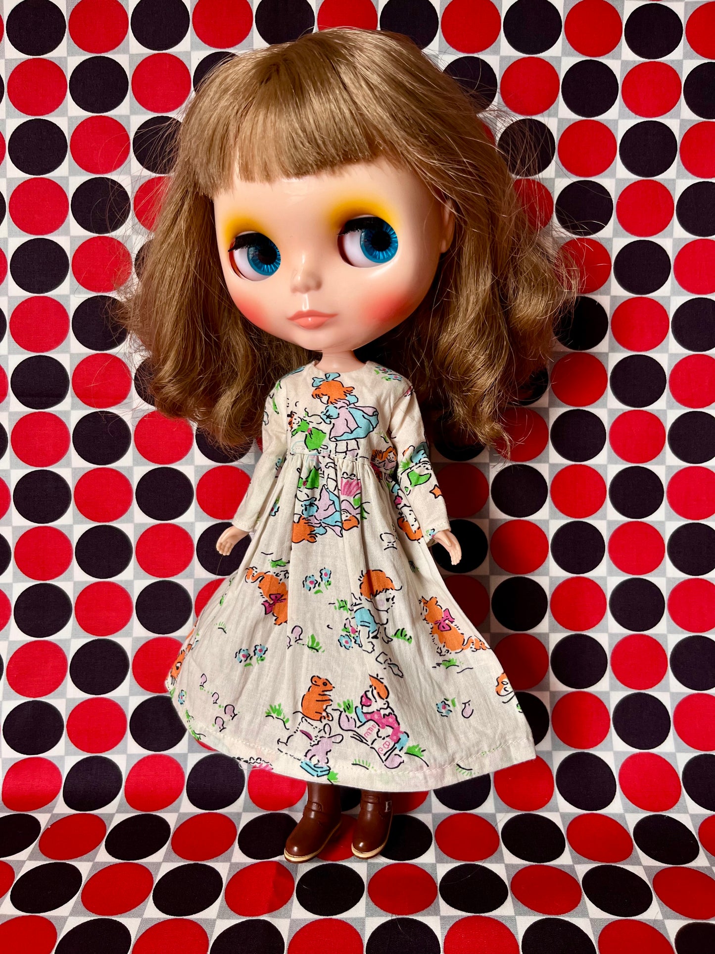 Sale Japanese Kawaii DollPrint Dress Vintage Illustrations