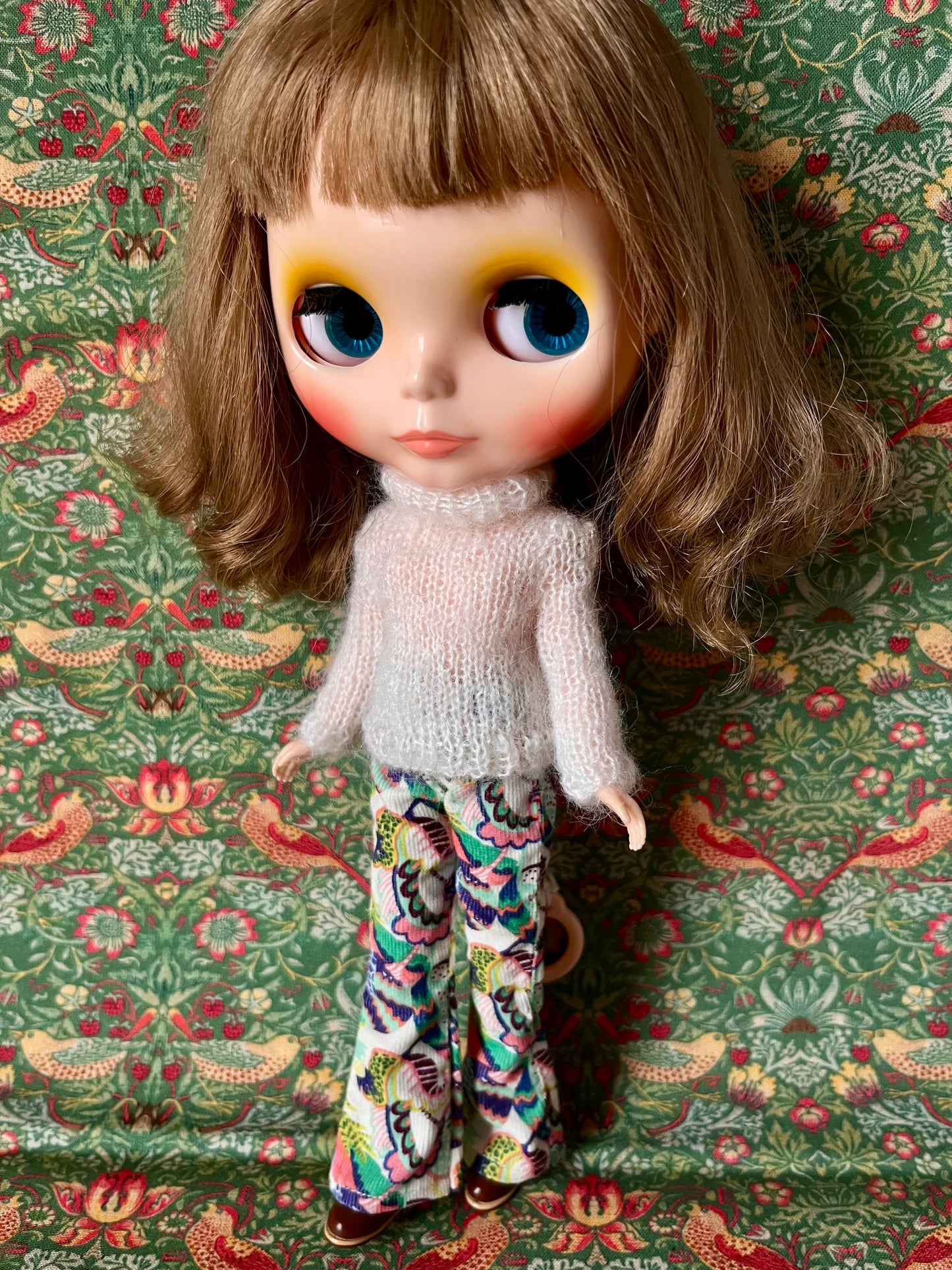 Liberty Corduroy Flared Trousers & Mohair Sweater Set for Blythe Doll