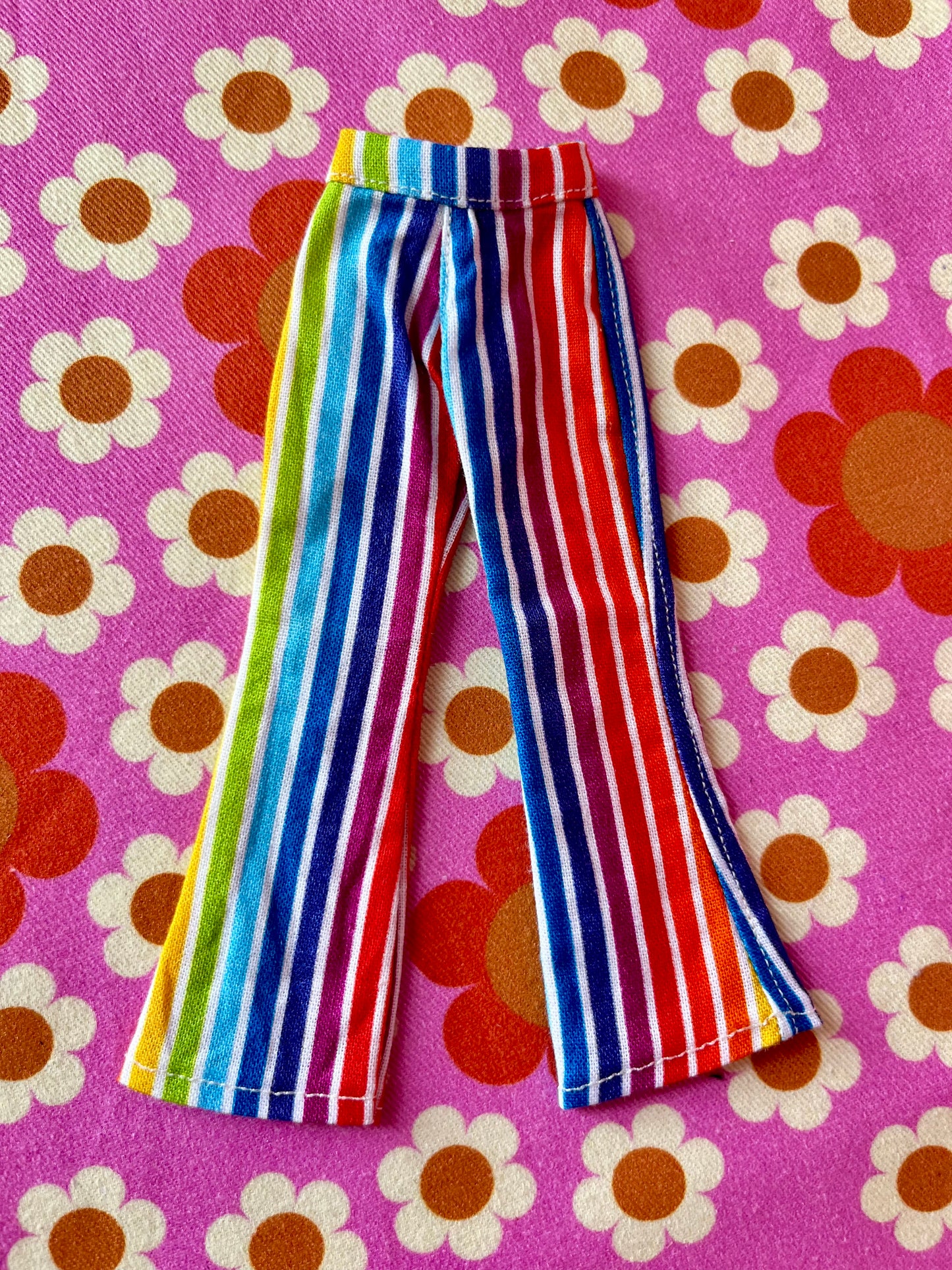 Rainbow Stripe Flared Trousers for Blythe Doll