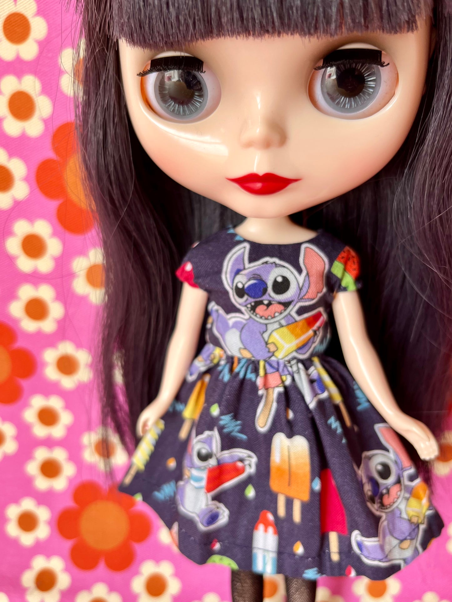 Stitch Summer Cap Sleeve Dress for Blythe Doll