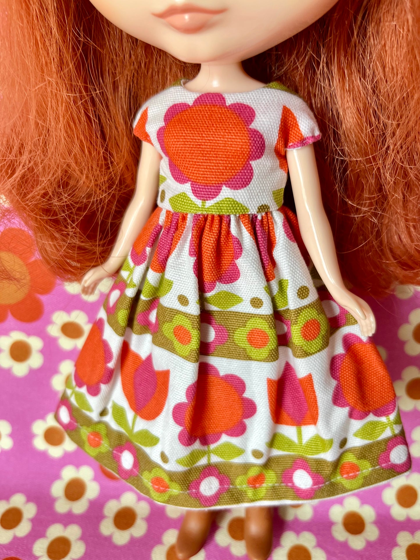 Mod Flower Cap Sleeve Dress for Blythe Doll