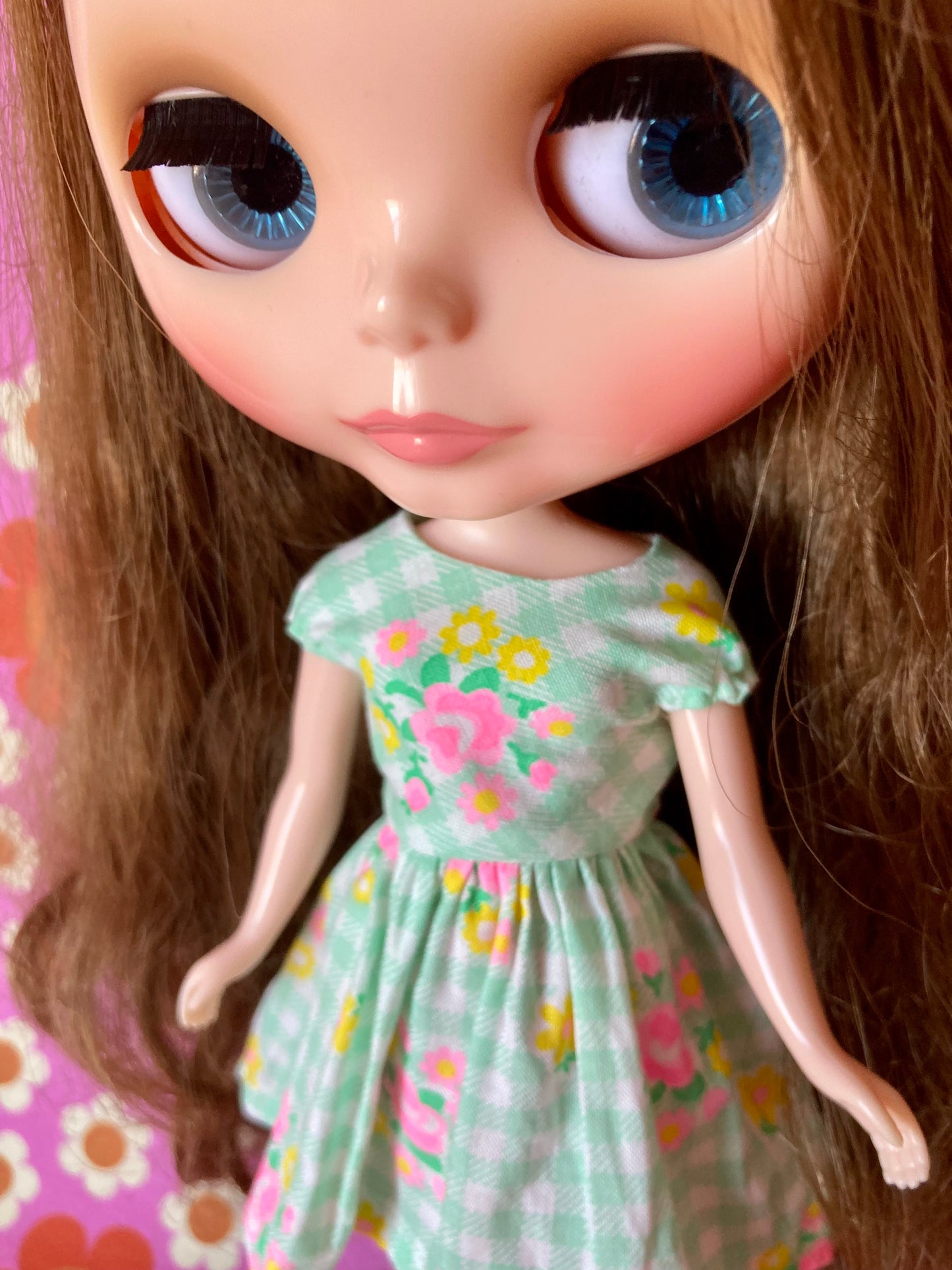 Green Gingham Cap Sleeve Dress for Blythe Doll