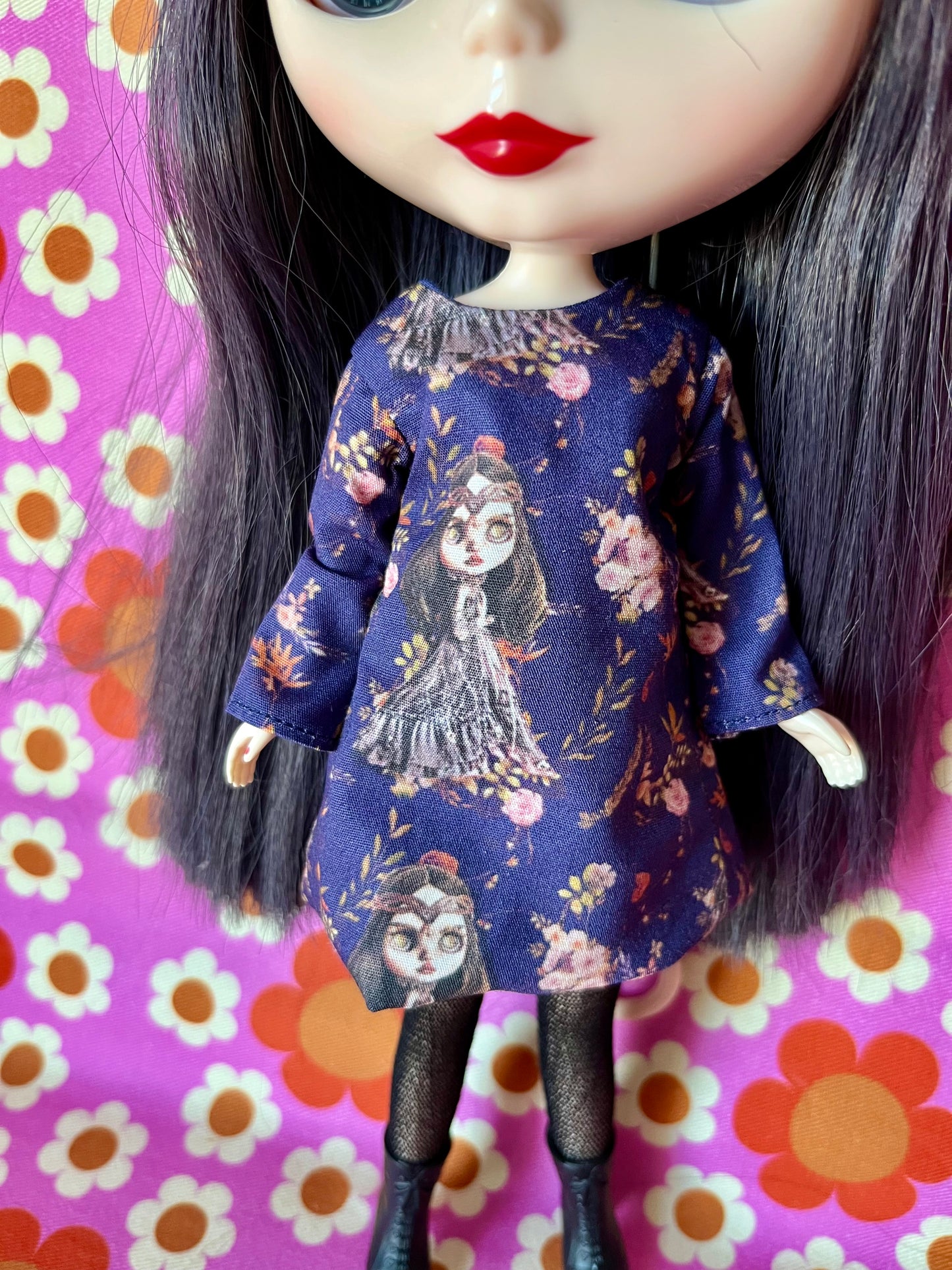 Splattergirl Purple Fabric Long Sleeve Shift Dress for Blythe Doll