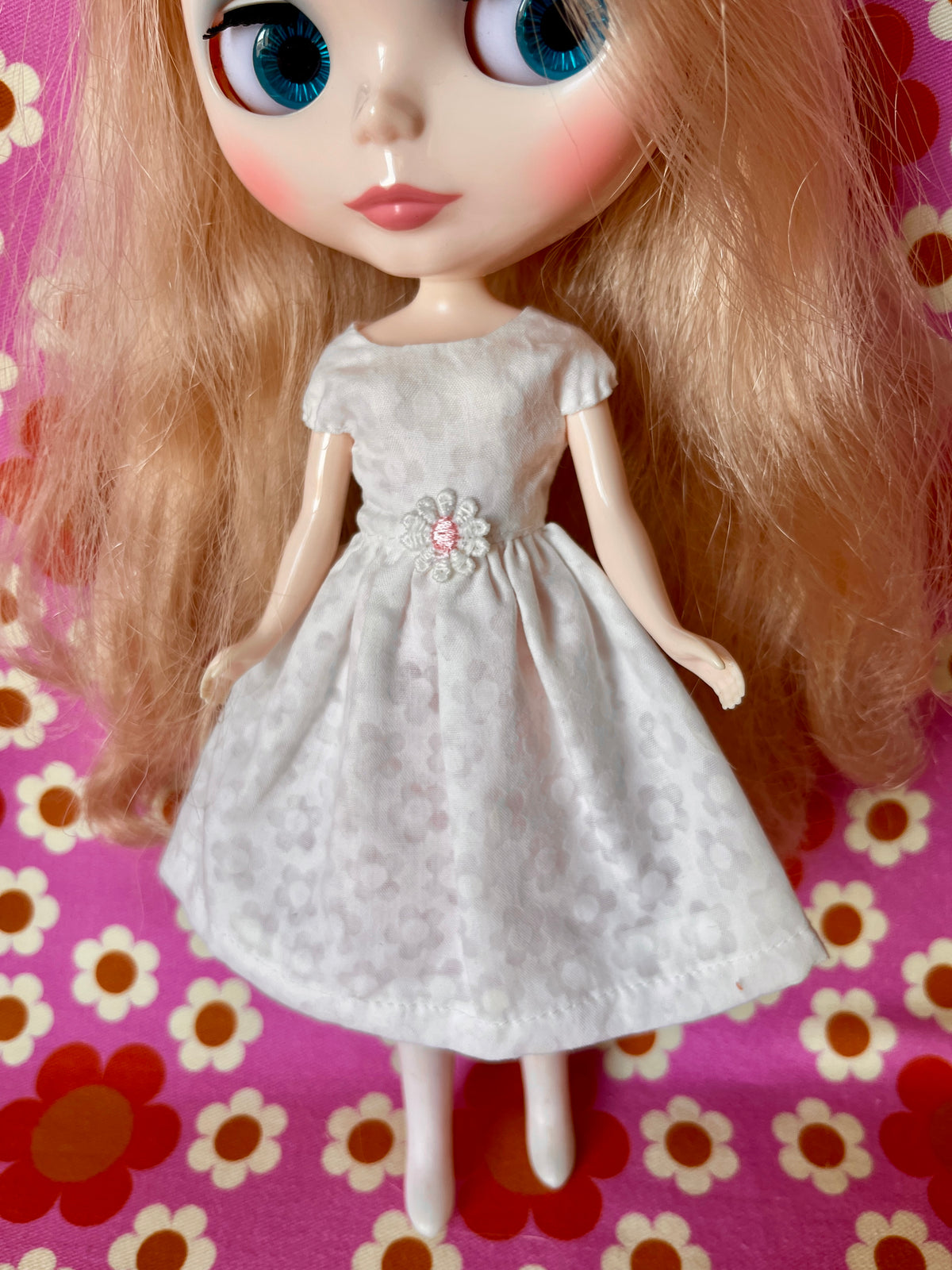 Daisy Cap Sleeve Dress for Blythe Doll (Pink Daisy)