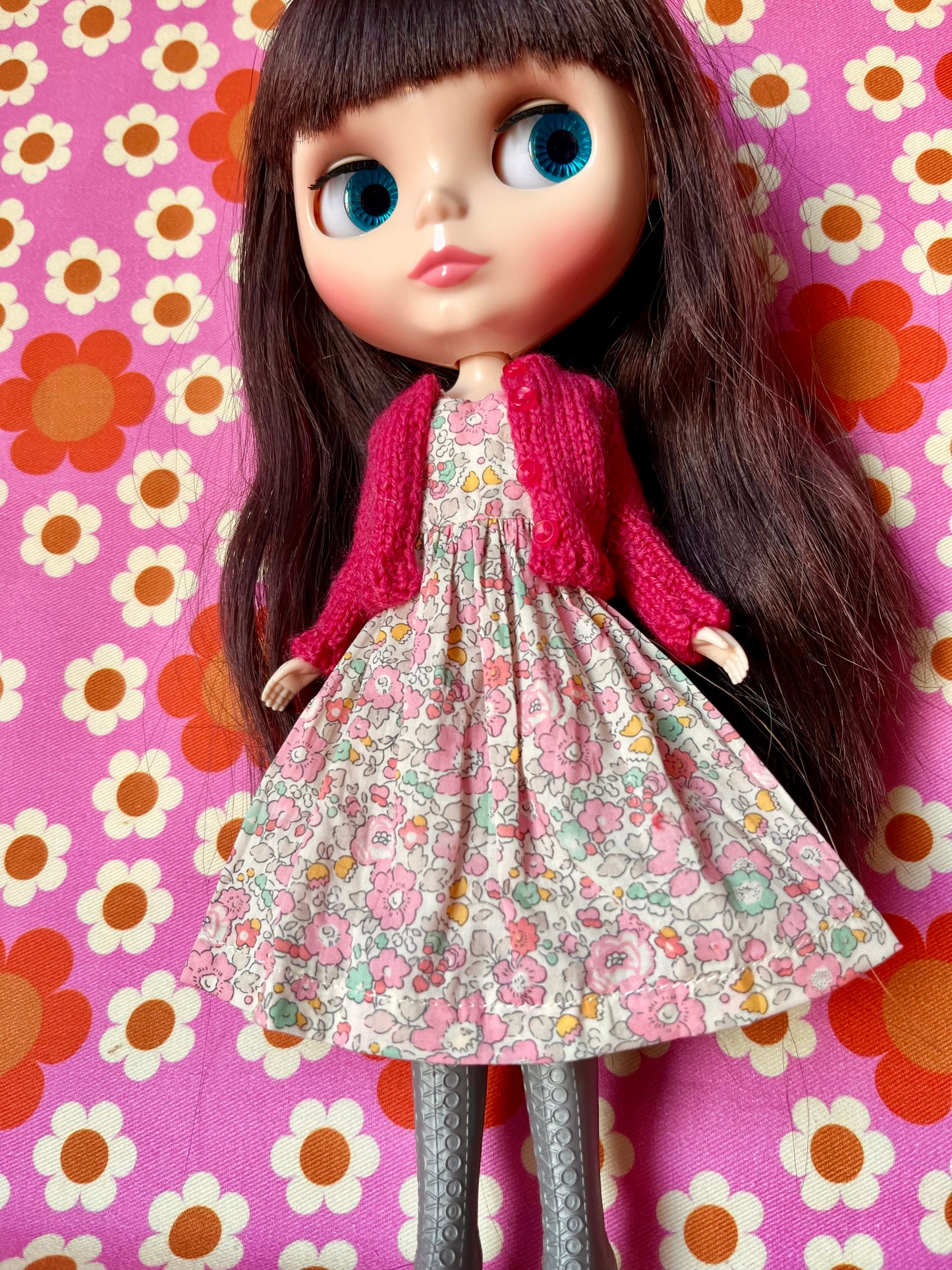 Pink Liberty Floral Dress & Cardigan for Blythe Doll