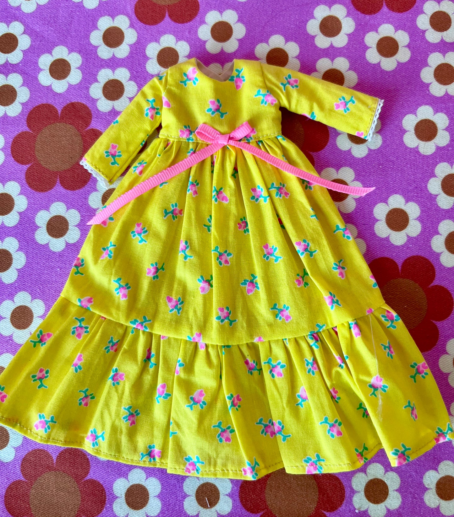 Long Neon Rosebud Print Dress for Blythe Doll
