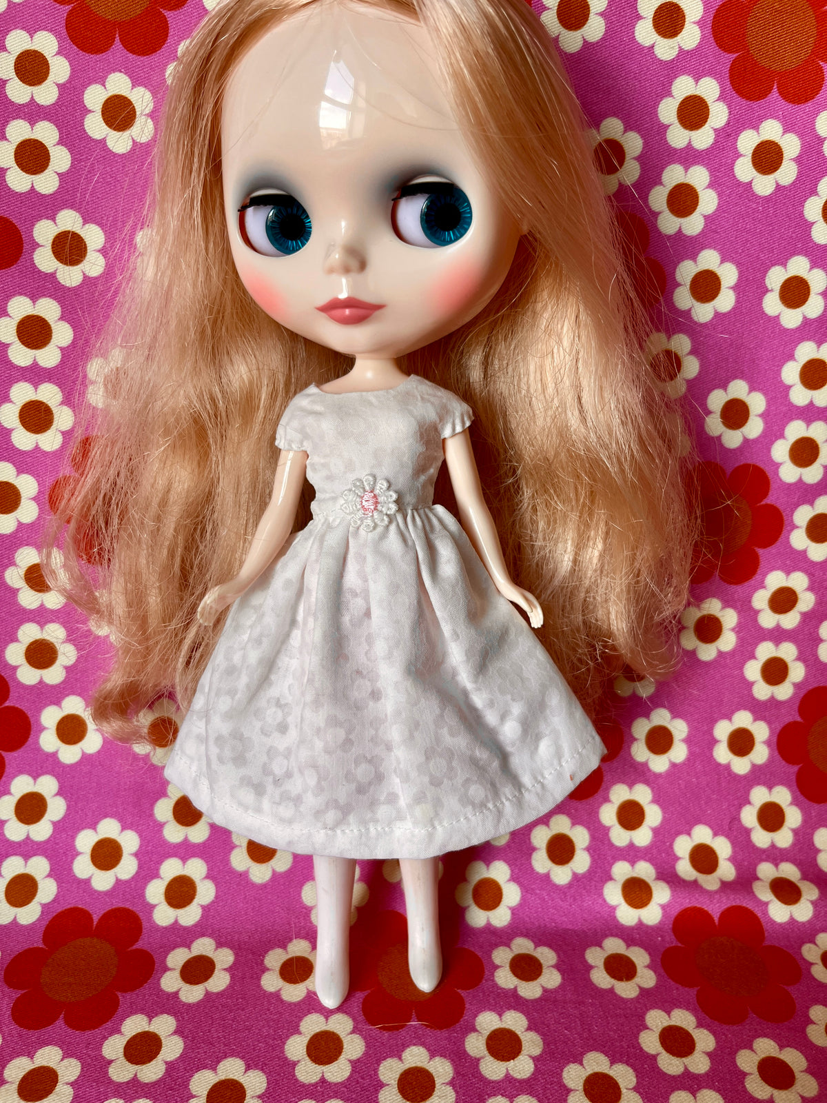 Daisy Cap Sleeve Dress for Blythe Doll (Pink Daisy)