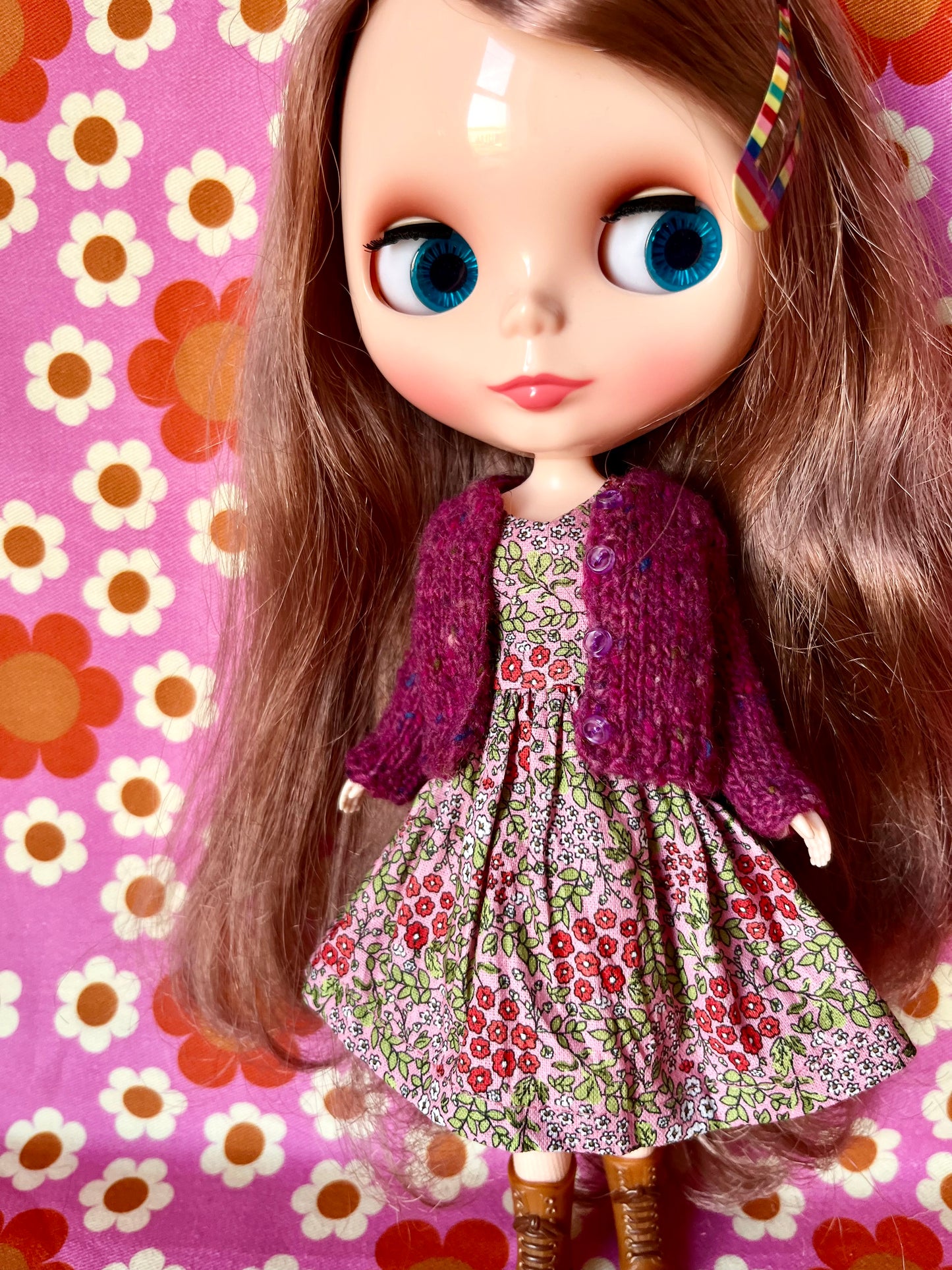 Pink Ditsy Floral Dress & Cardigan for Blythe Doll
