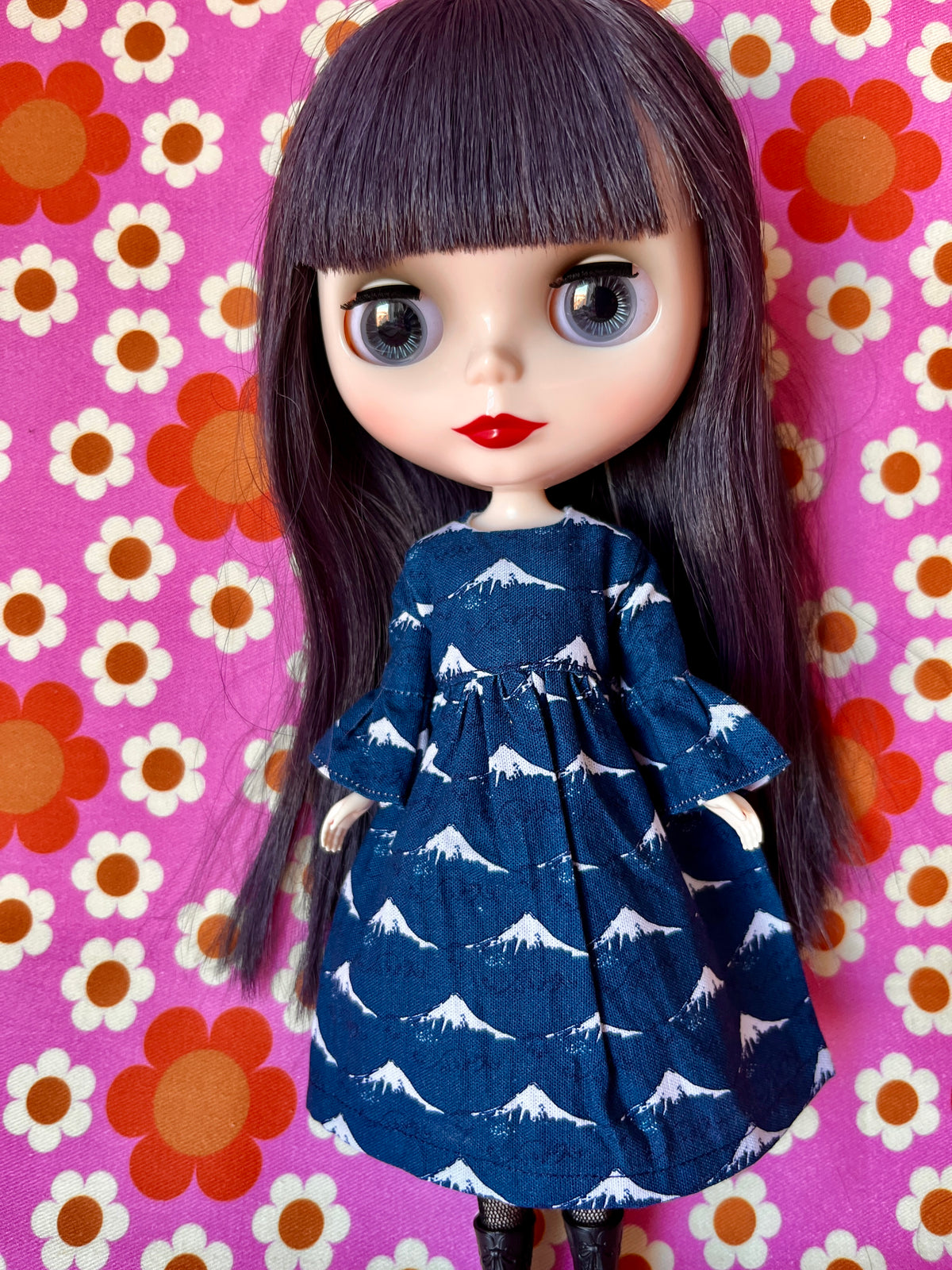 Hokusai Frill Sleeve Long Dress for Blythe Doll