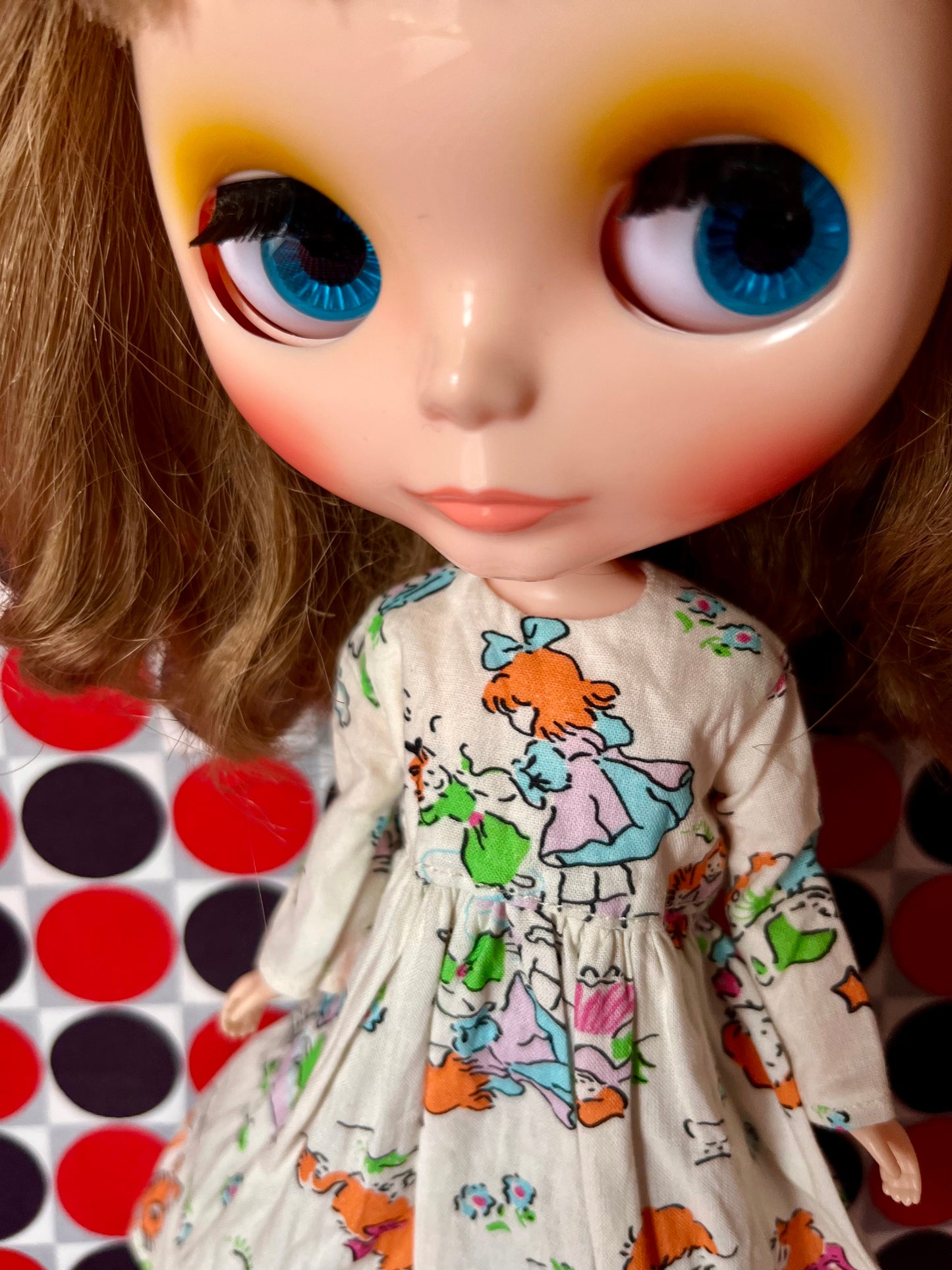 Sale Japanese Kawaii DollPrint Dress Vintage Illustrations