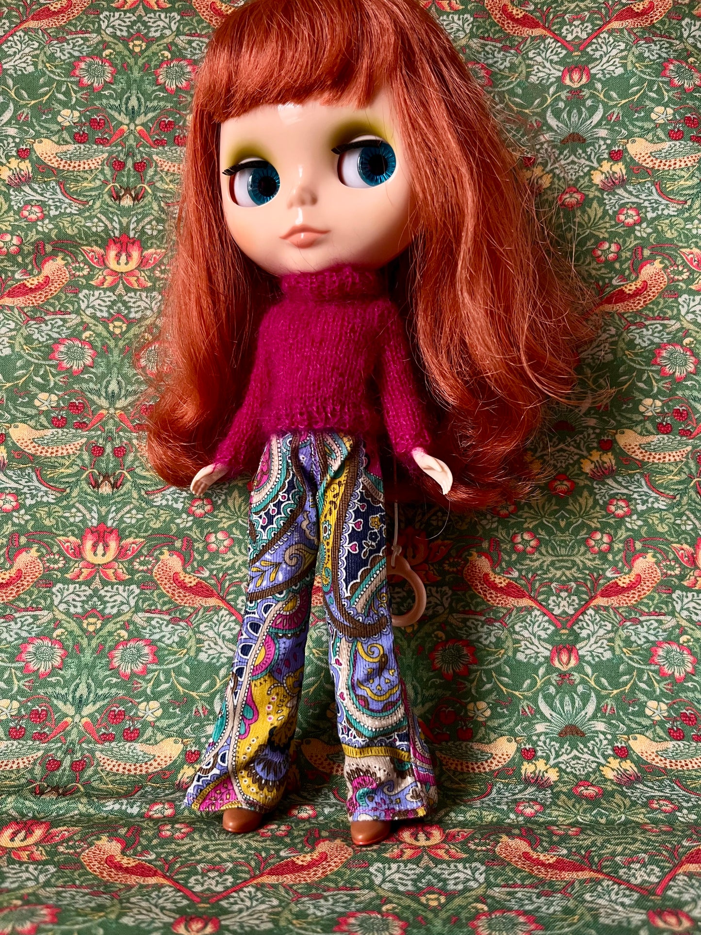 Liberty Corduroy Flared Trousers & Mohair Sweater Set for Blythe Doll