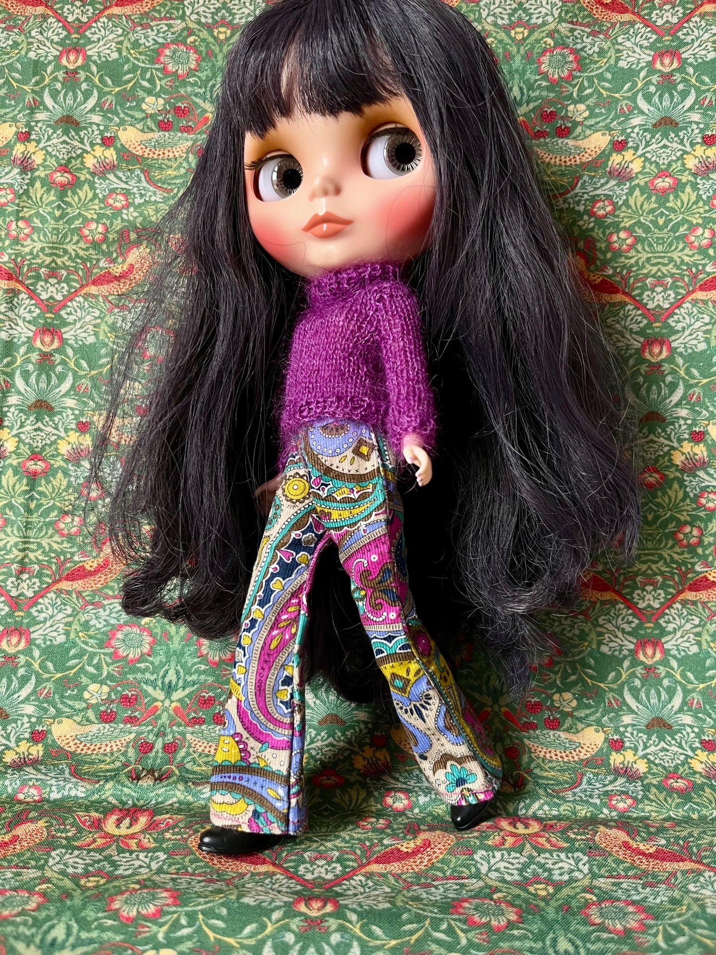Liberty Corduroy Flared Trousers & Mohair Sweater Set for Blythe Doll