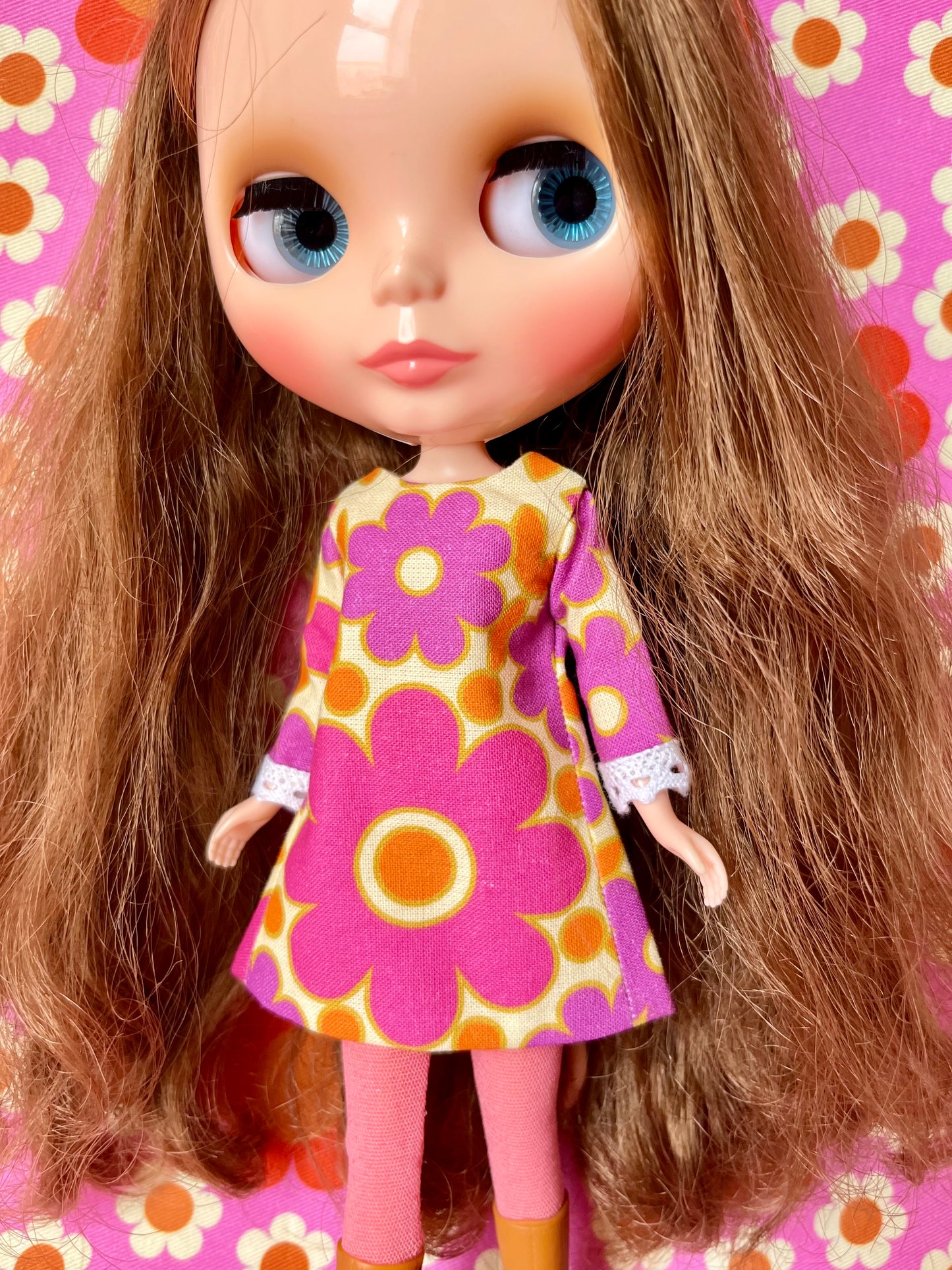 Alice Apple Mod Shift dress with long sleeves OOAK
