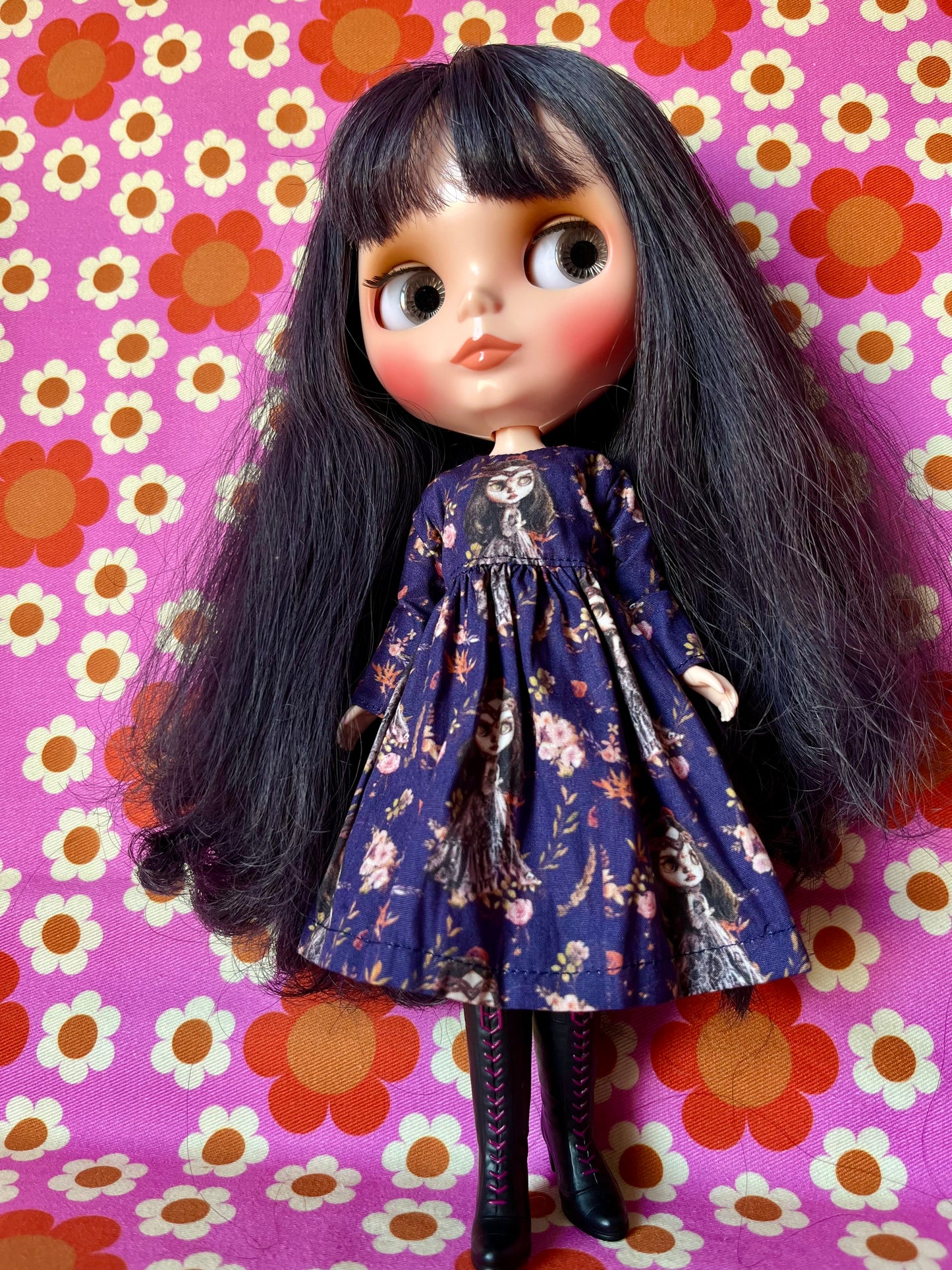 Splattergirl Purple Fabric Long Sleeve Dress for Blythe Doll