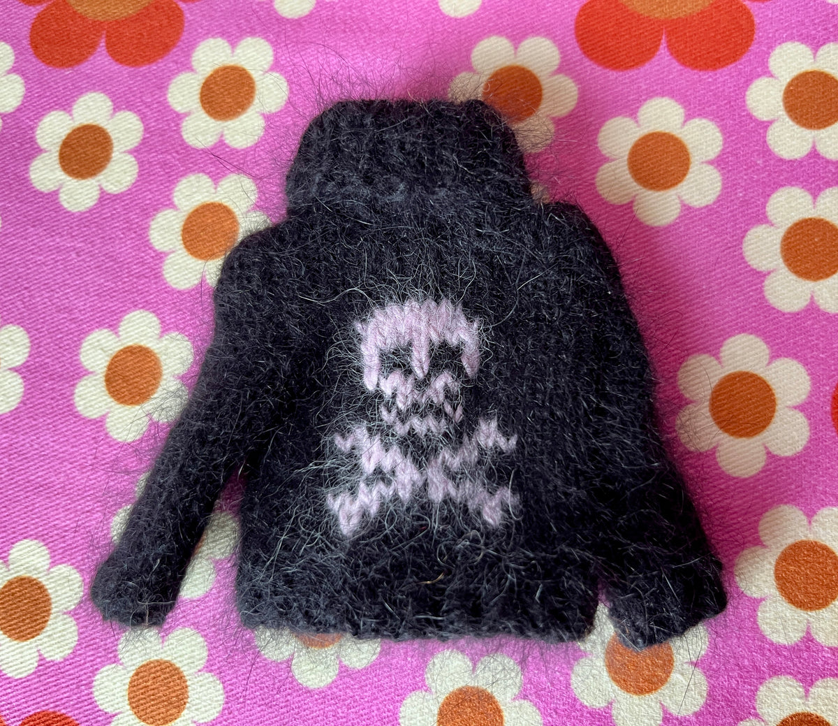 Halloween Fluffy Black Sweater Pink Skull