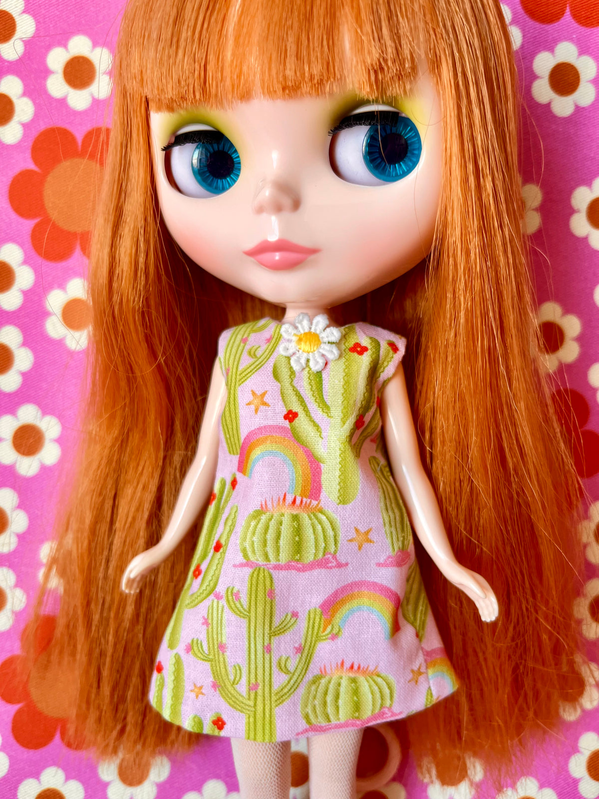 Rainbow Cactus Print Mod Cilla Shift dress
