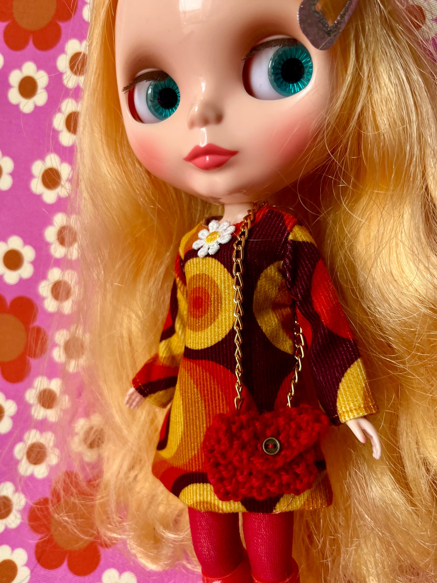 Seventies Corduroy Shift dress with sleeves & Bag which opens