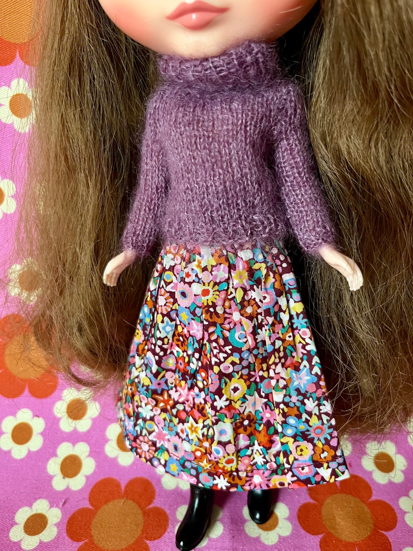 Liberty Skirt & Mohair Sweater Set for Blythe Doll