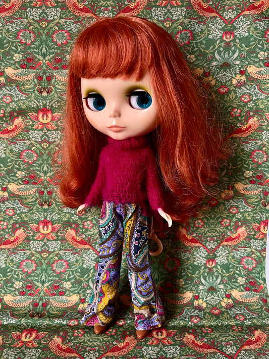 Liberty Corduroy Flared Trousers & Mohair Sweater Set for Blythe Doll
