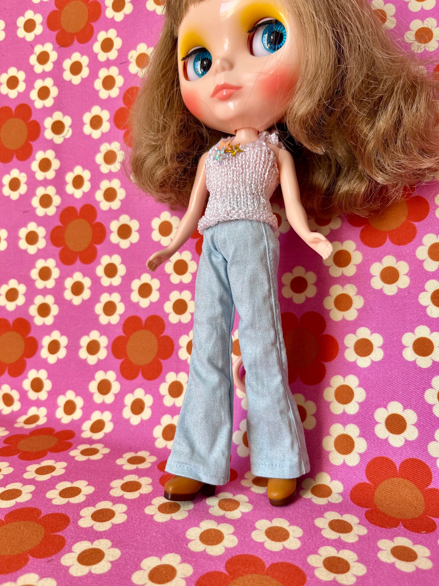 Blue Glitter Sparkle Flared Jeans Trousers for Blythe Doll Limited!