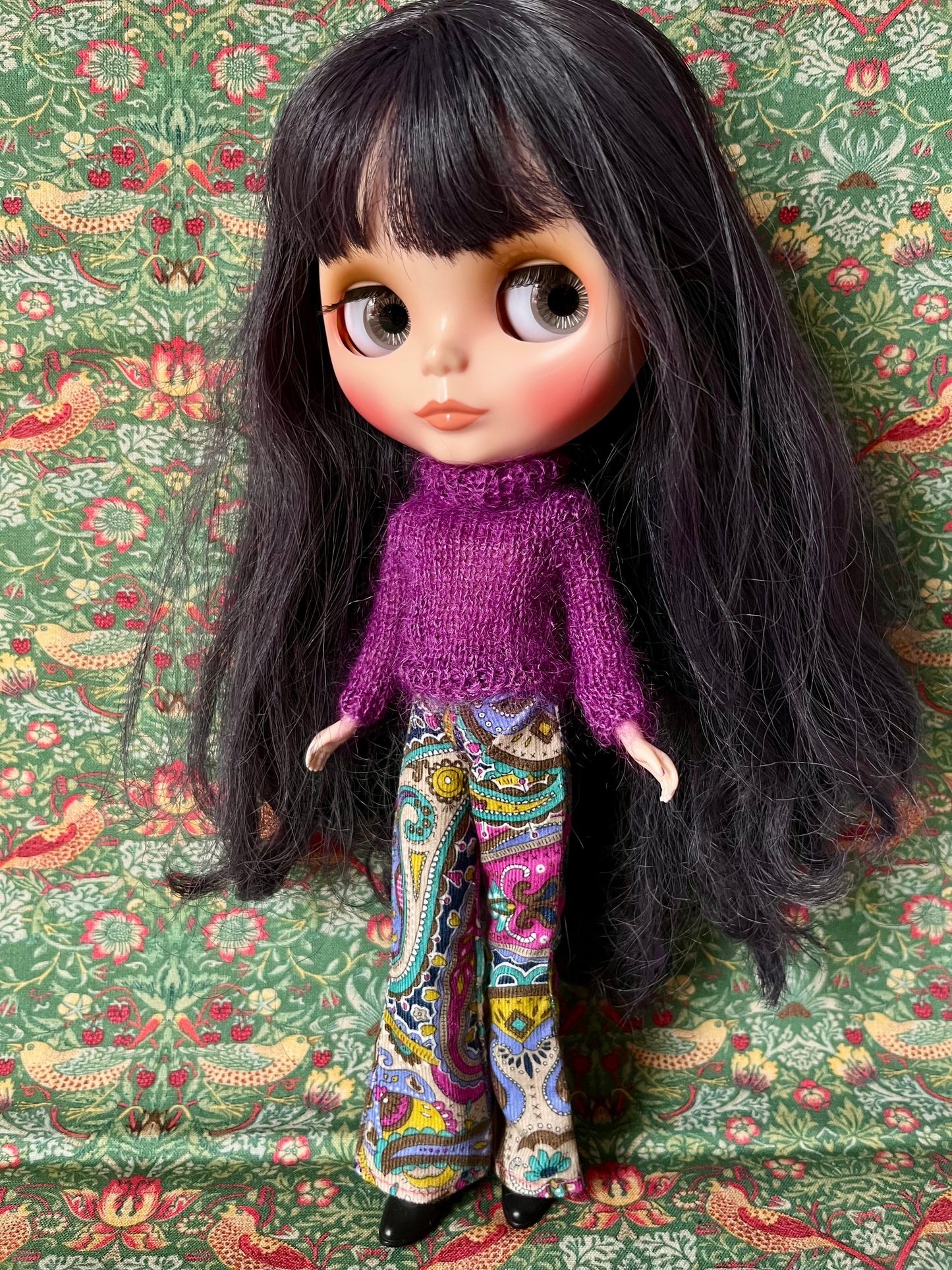 Liberty Corduroy Flared Trousers & Mohair Sweater Set for Blythe Doll