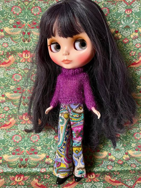 Liberty Corduroy Flared Trousers & Mohair Sweater Set for Blythe Doll