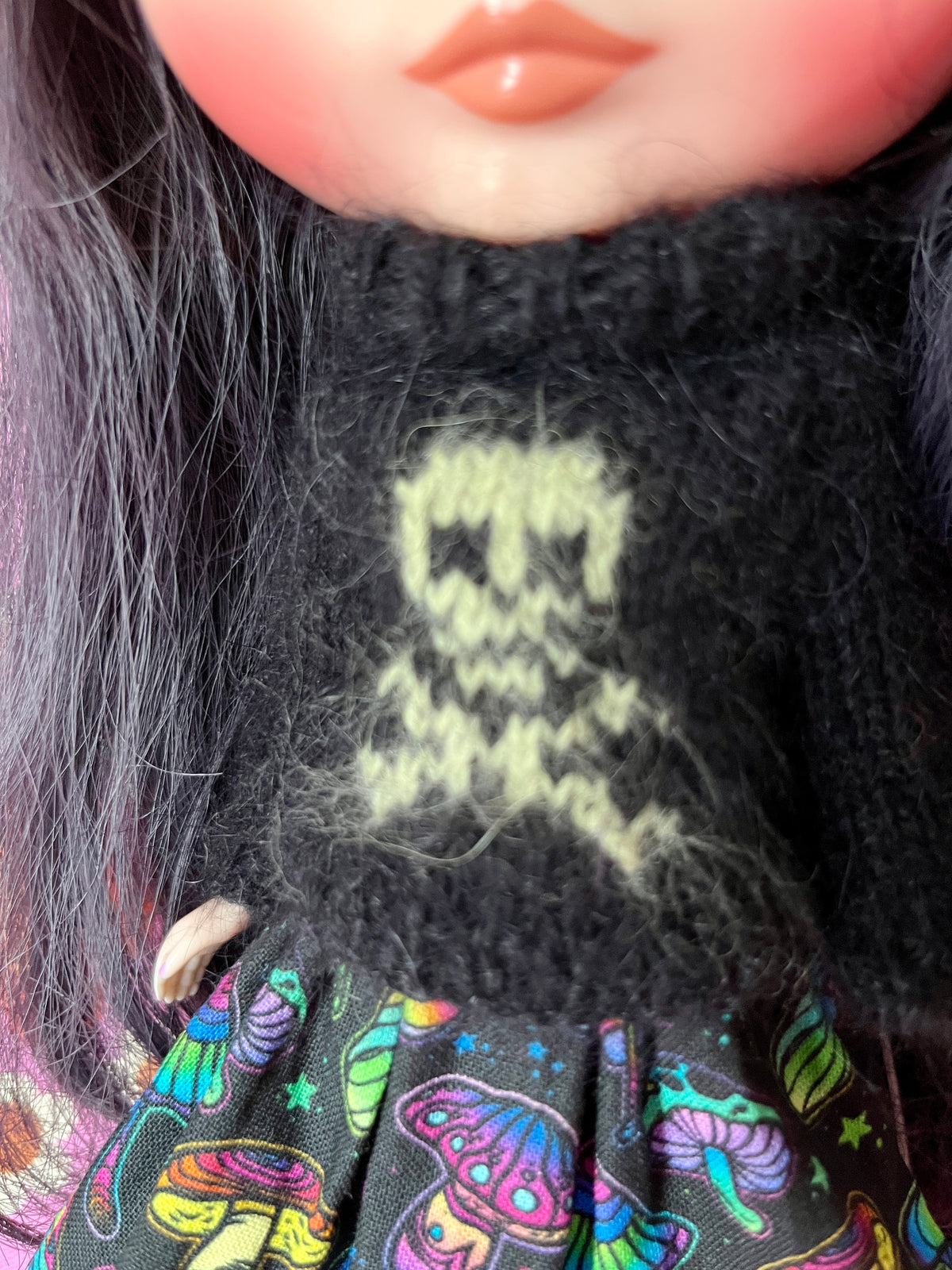 Halloween Fluffy Black Sweater Green Skull