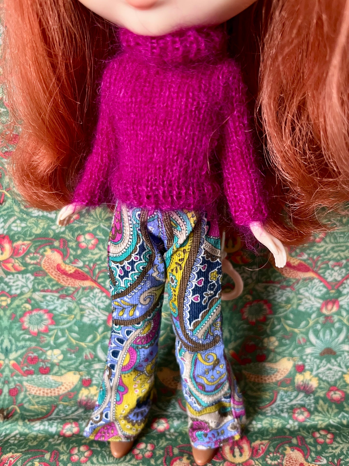 Liberty Corduroy Flared Trousers & Mohair Sweater Set for Blythe Doll