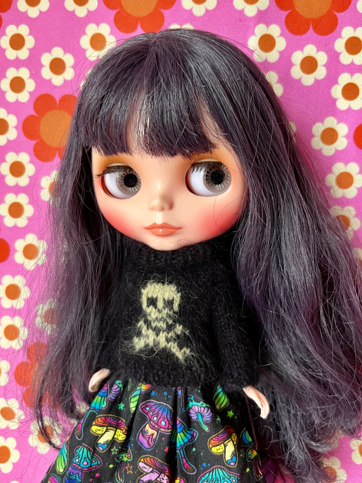 Halloween Fluffy Black Sweater Green Skull