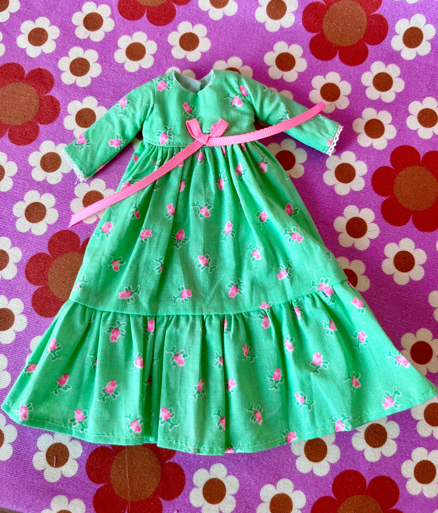 Long Neon Rosebud Print Dress for Blythe Doll