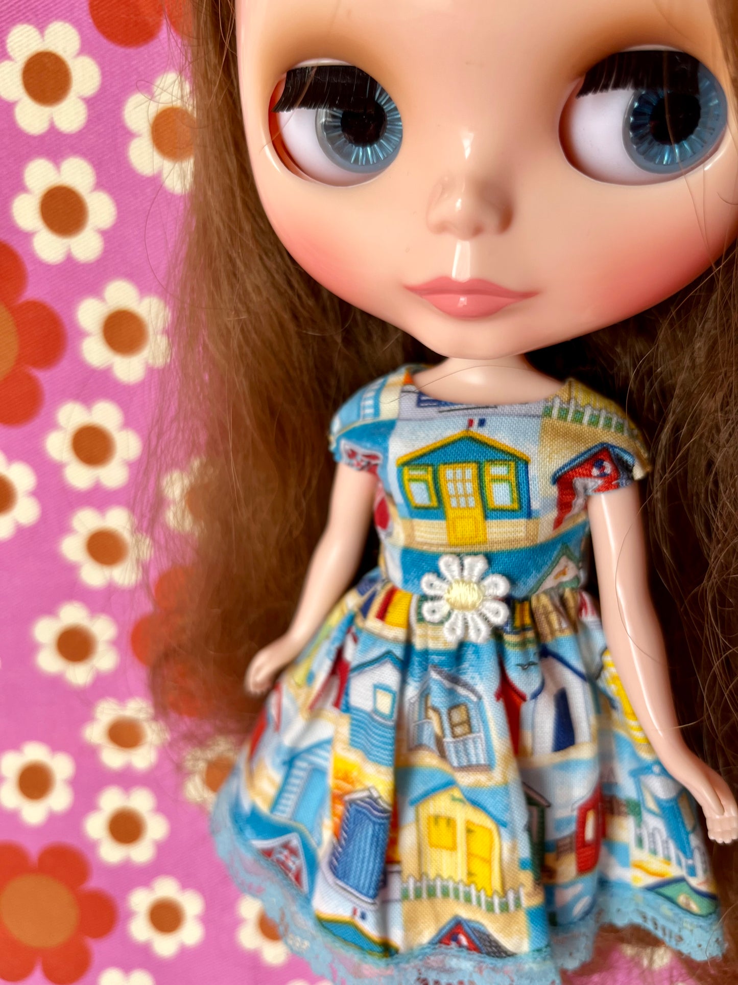 Beach Hut Summer Cap Sleeve Dress for Blythe Doll