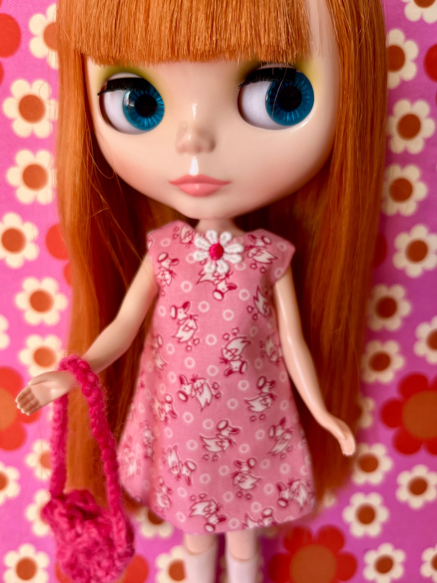 Pink Small Chick Easter Print Dress for Blythe Doll & bag