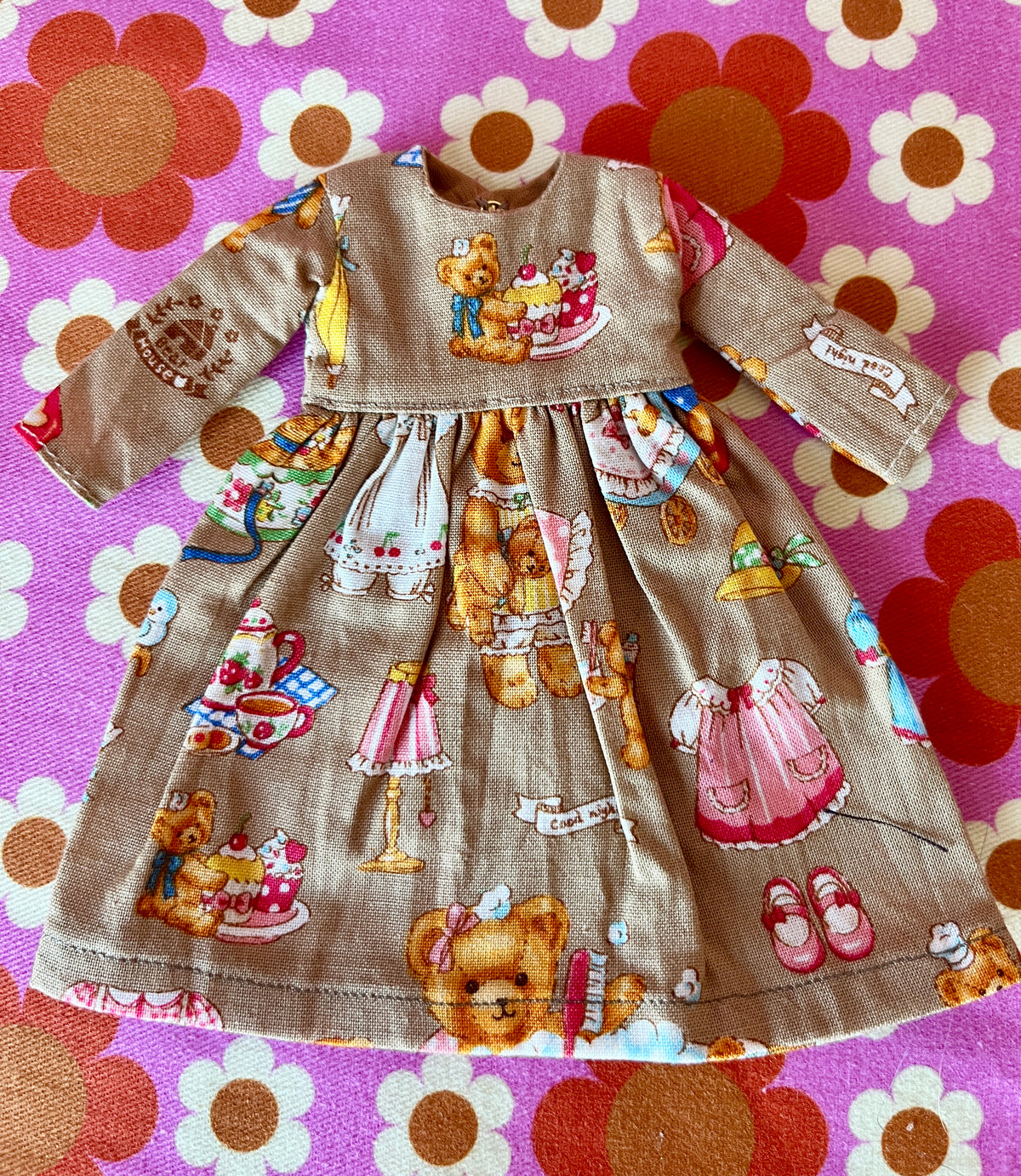 Teddy Bear Long Sleeve Dress for Blythe Doll
