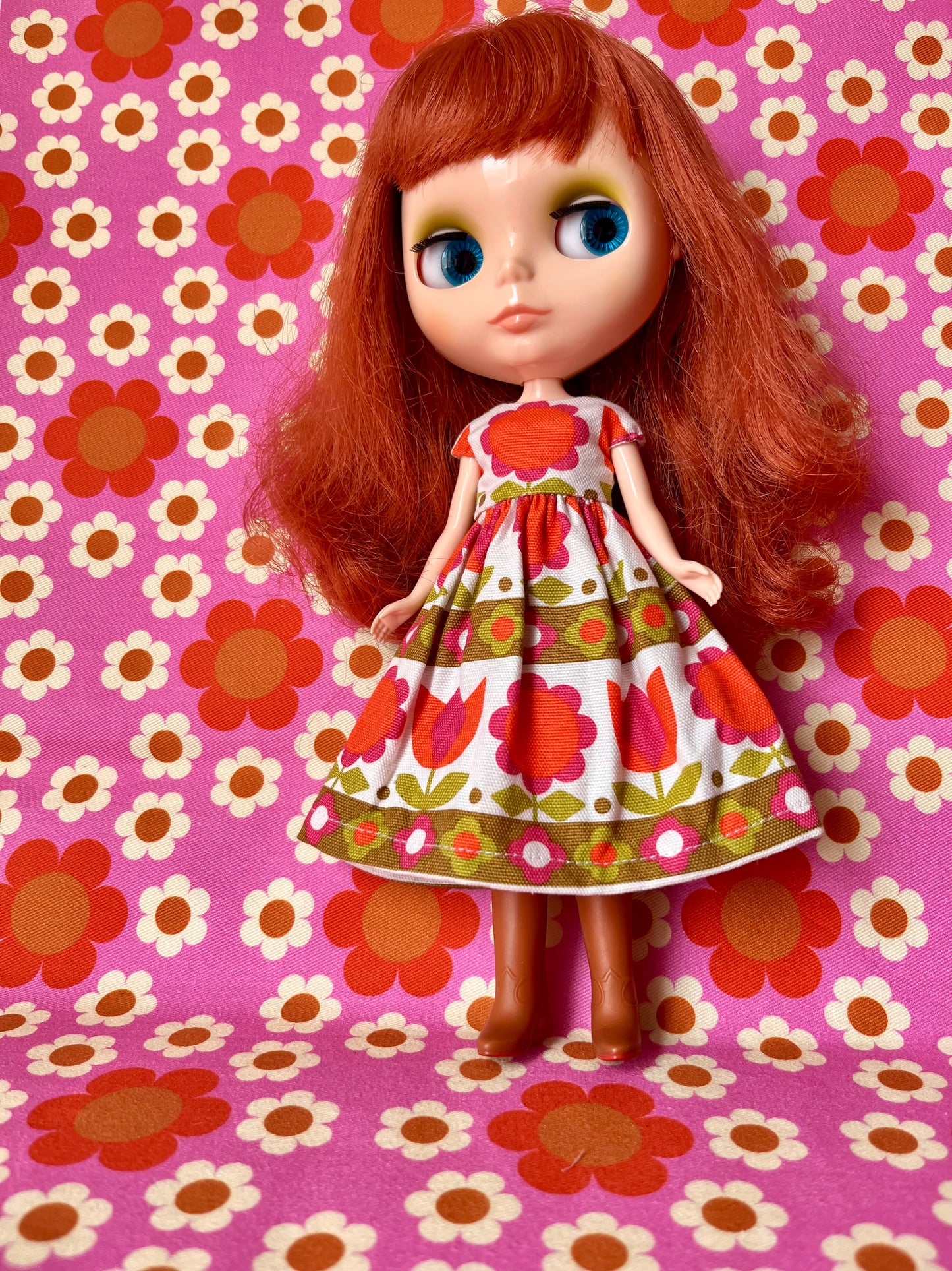 Mod Flower Cap Sleeve Dress for Blythe Doll