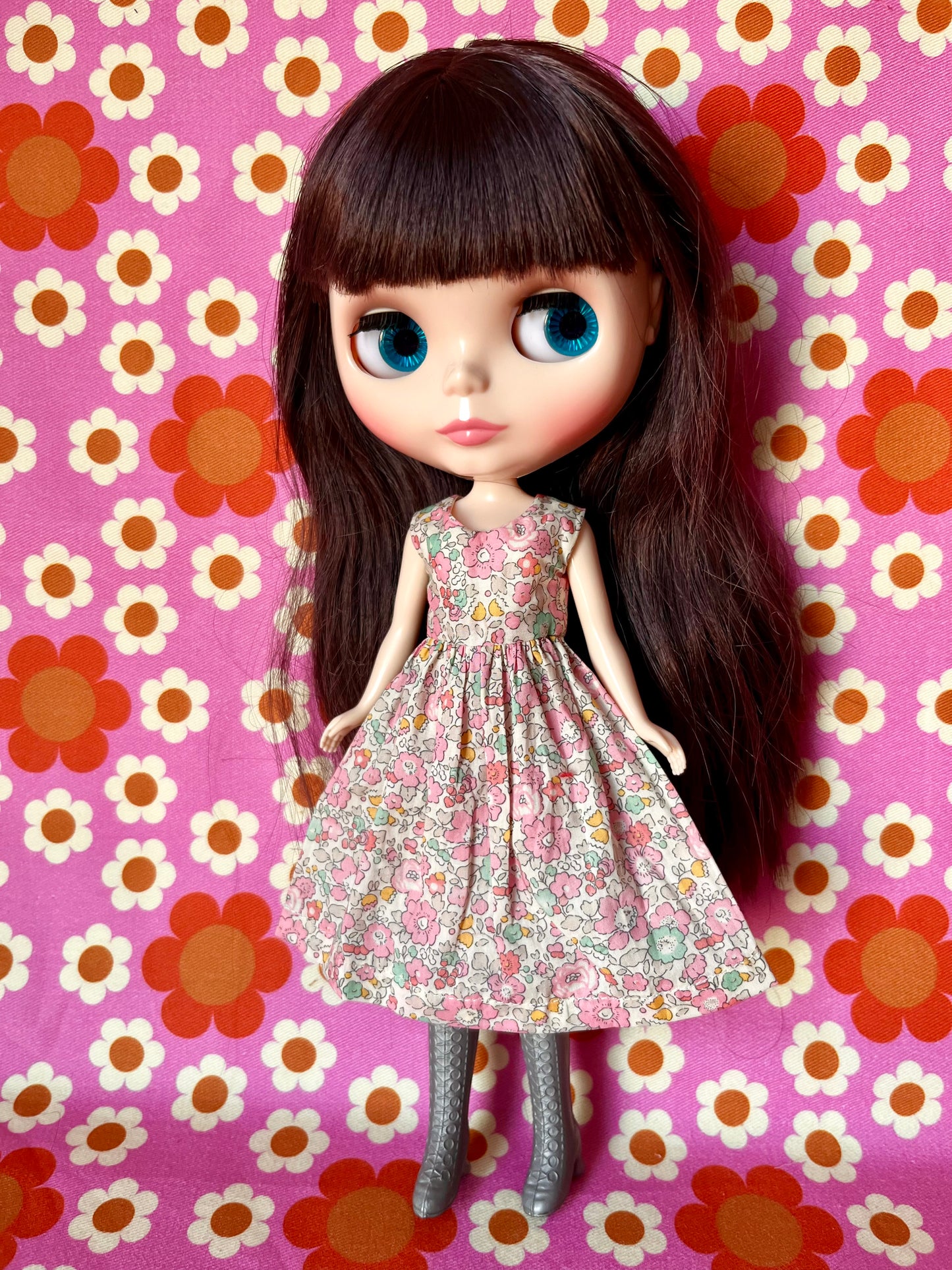 Pink Liberty Floral Dress & Cardigan for Blythe Doll