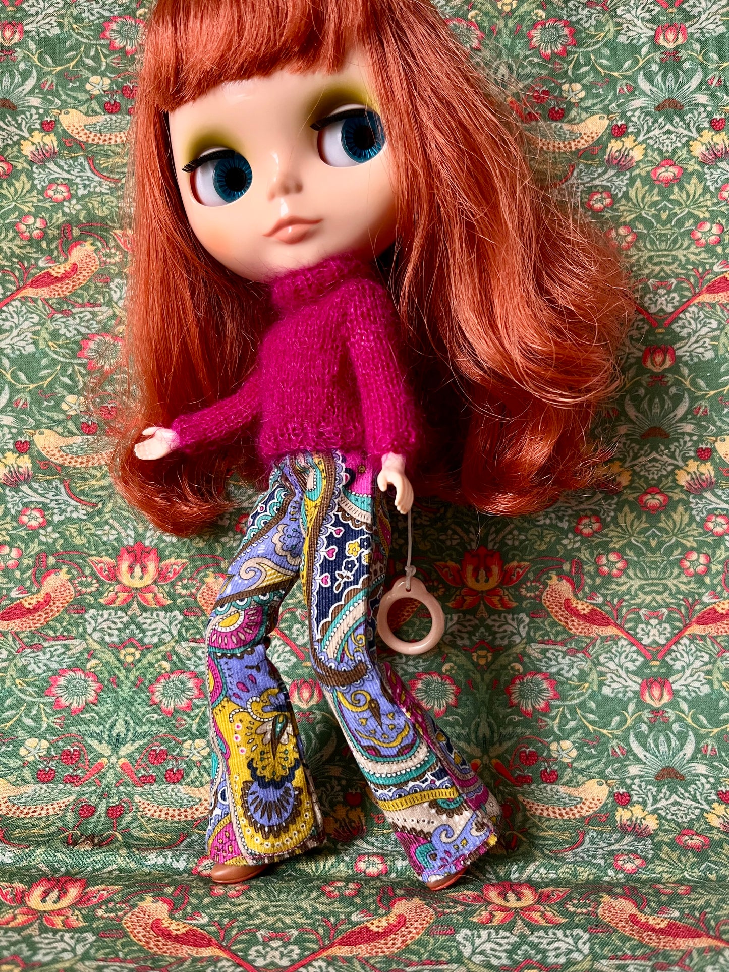 Liberty Corduroy Flared Trousers & Mohair Sweater Set for Blythe Doll