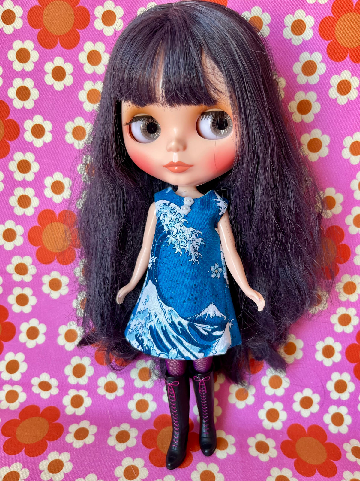 Hokusai Wave Print Mod Cilla Shift dress