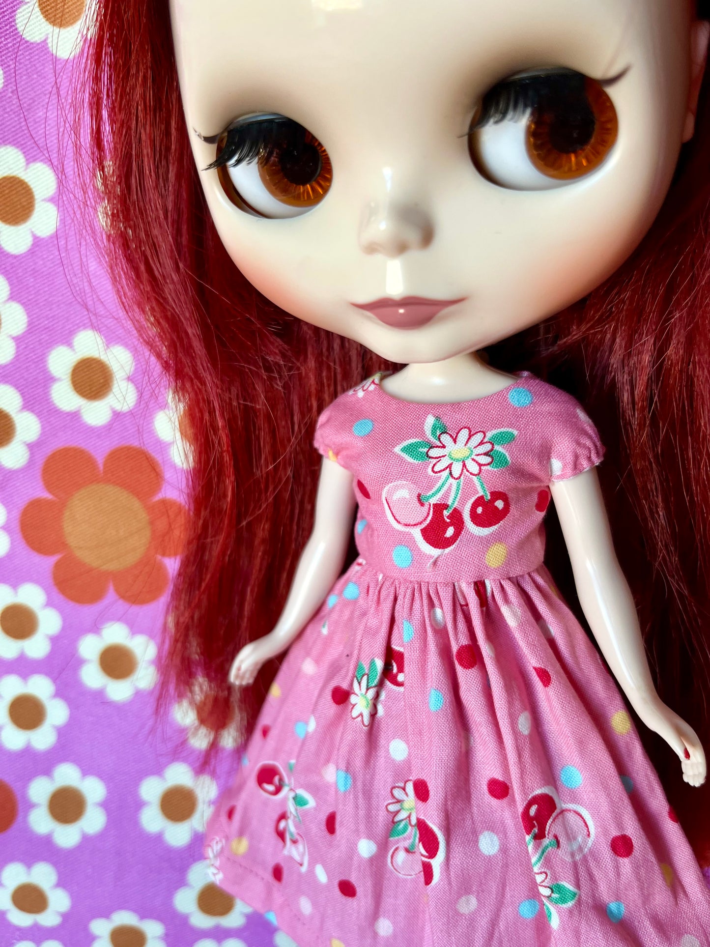Pink Cherry Valentine Cap Sleeve Dress for Blythe Doll