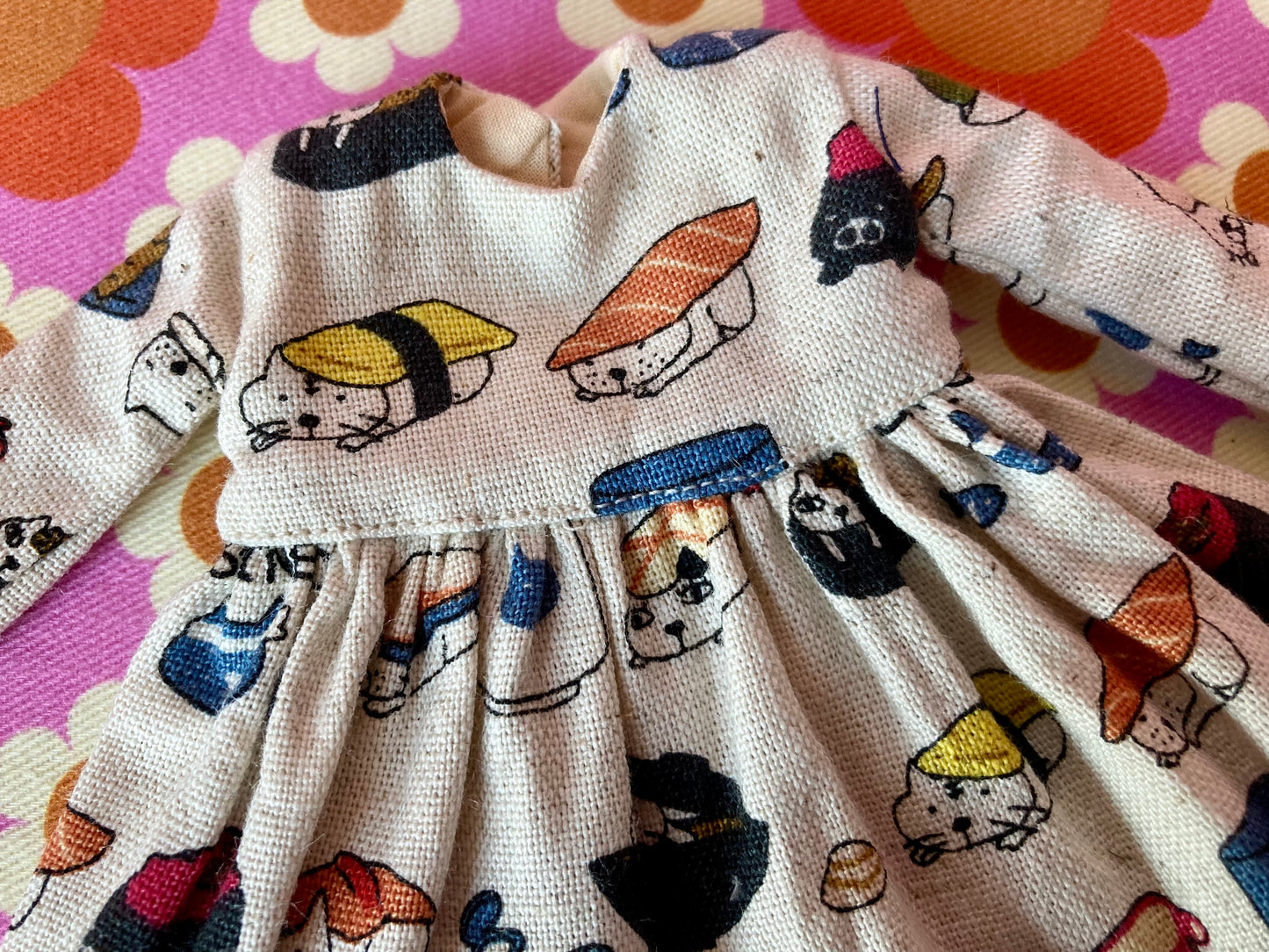 Cute Sushi Cat Japanese Print Happy Dress for Blythe Doll
