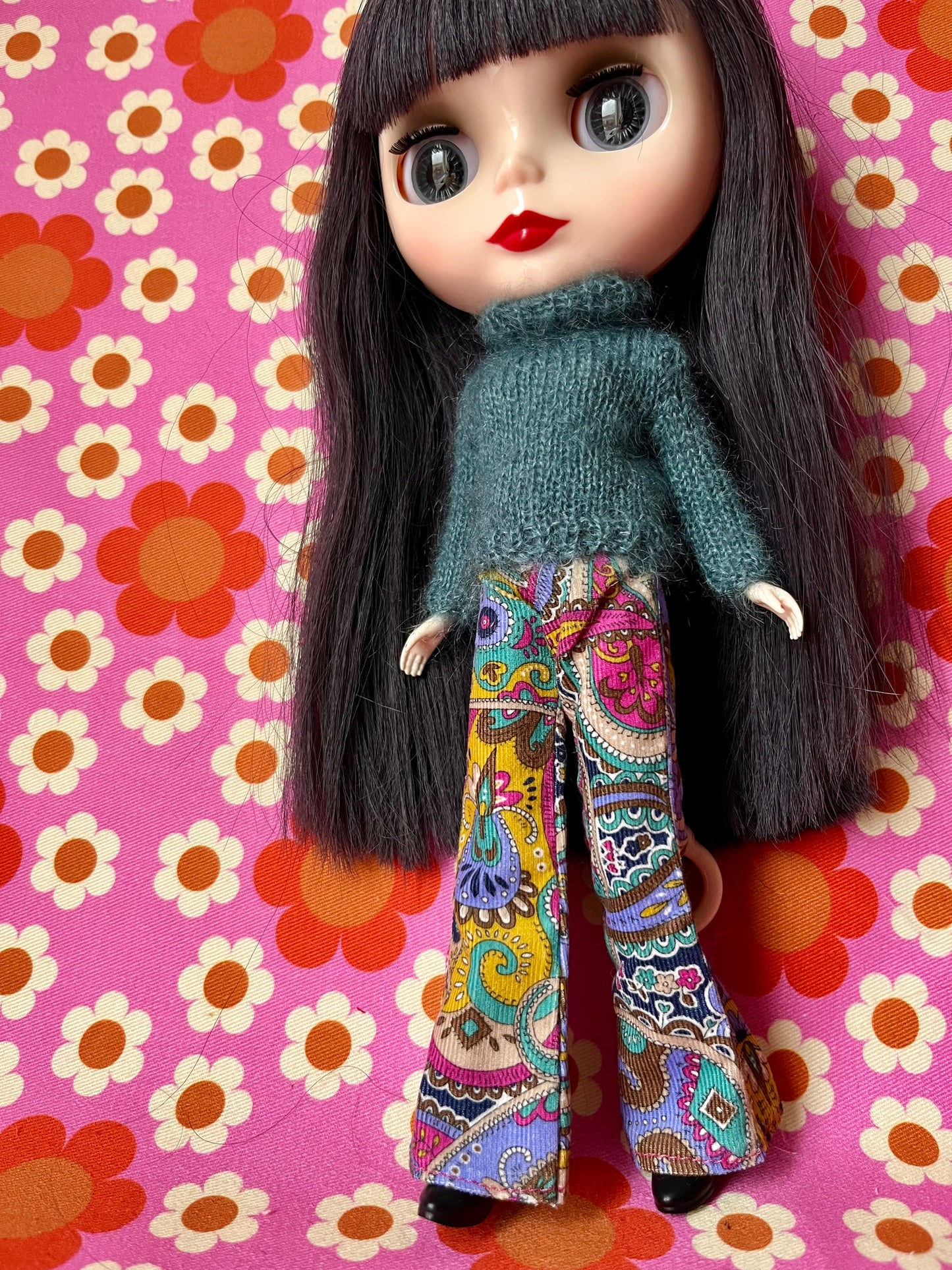 Liberty Corduroy Flared Trousers & Mohair Sweater Set for Blythe Doll