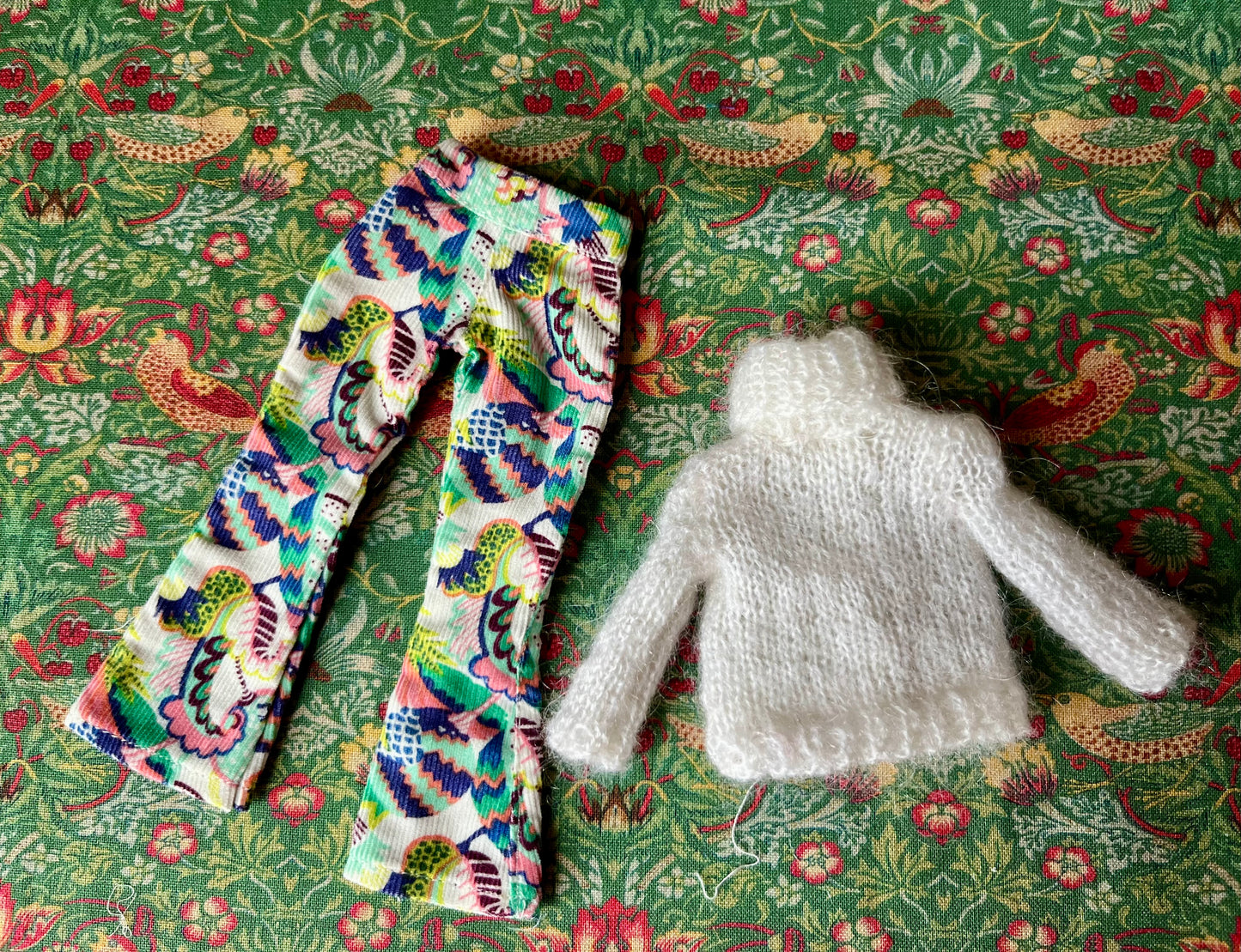 Liberty Corduroy Flared Trousers & Mohair Sweater Set for Blythe Doll