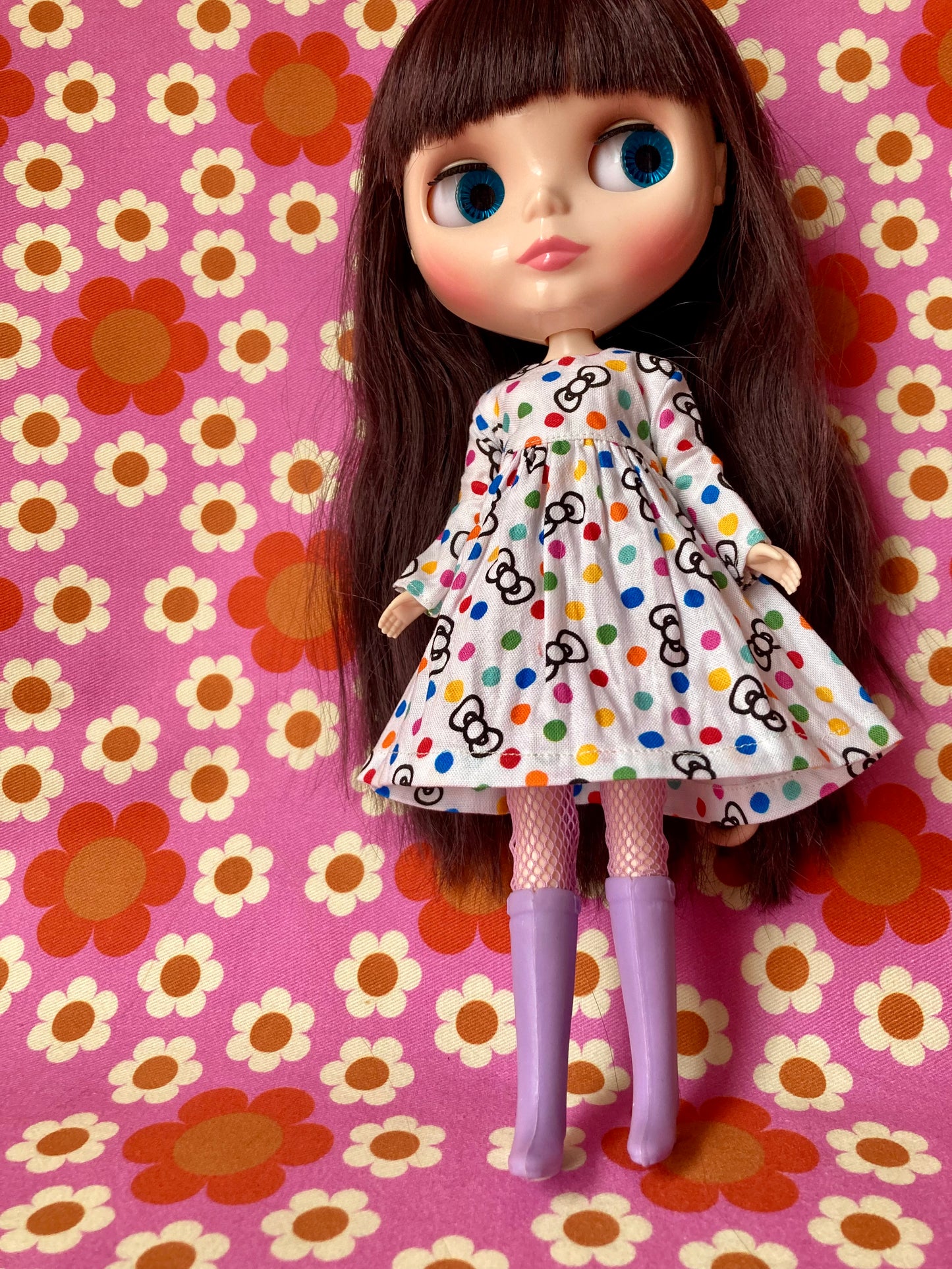 Cute Sanrio Hello Kitty Bow Japanese Print Dress for Blythe Doll
