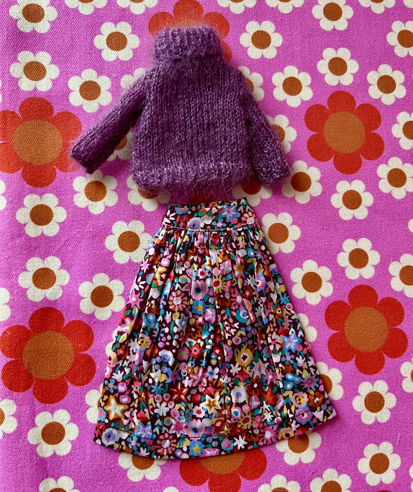 Liberty Skirt & Mohair Sweater Set for Blythe Doll